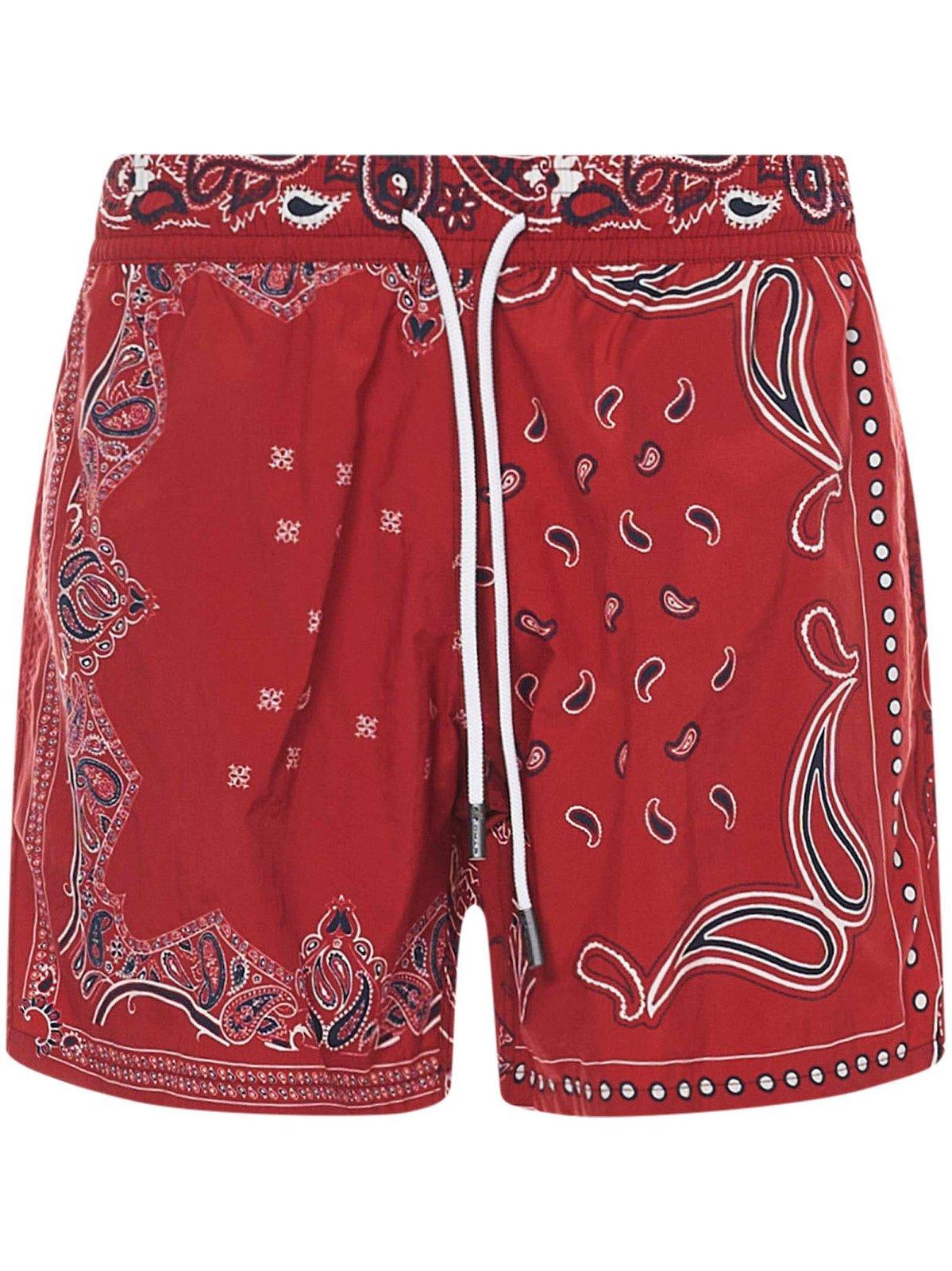 Etro Paisley Printed Knee-length Swim Shorts In Red