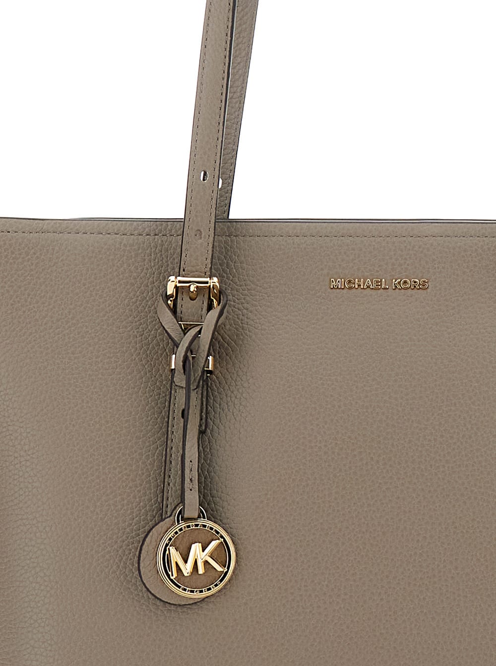 Michael Michael Kors Quinn Grey Medium Tote Bag With Removable Logo Charm And Embossed Logo Lettering On The Front In Gra