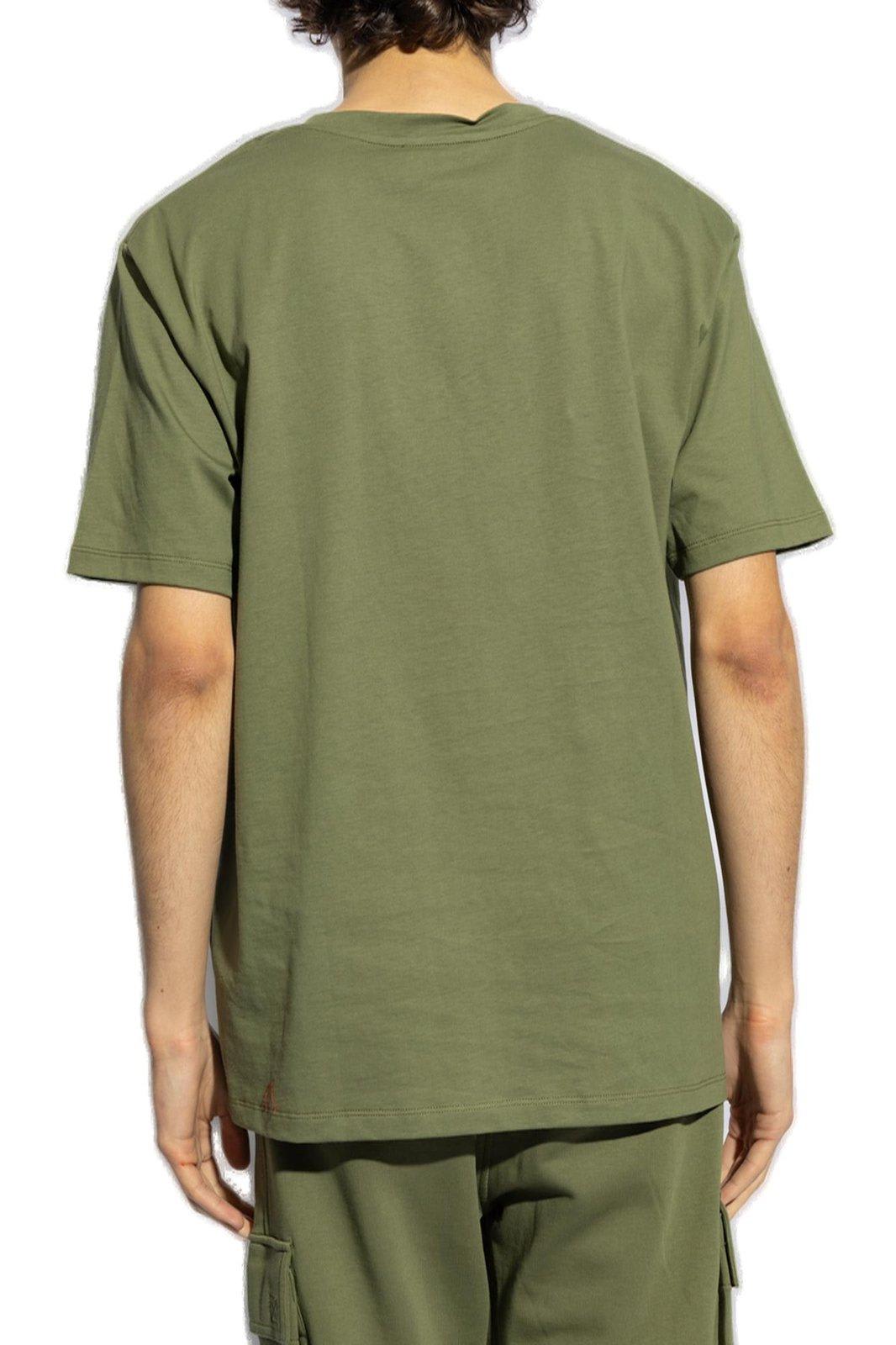 Shop Balmain Logo Printed Crewneck T-shirt In Green/white