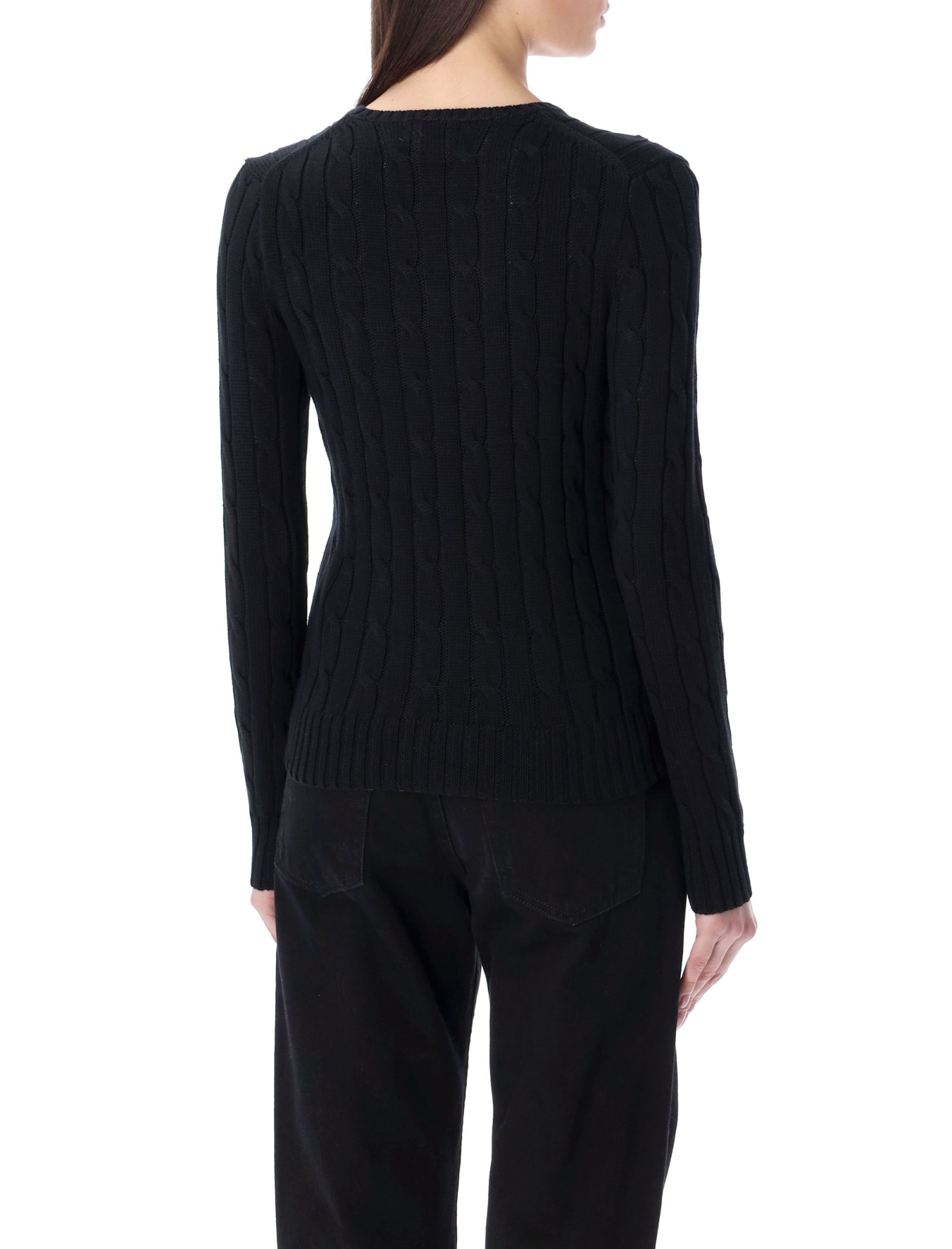Shop Polo Ralph Lauren Cable-knit Cotton Crewneck Sweater In Black