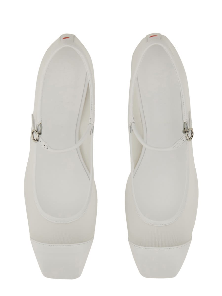 Aeyde Round Toe Ballerina Shoes With Contrast Piping In White