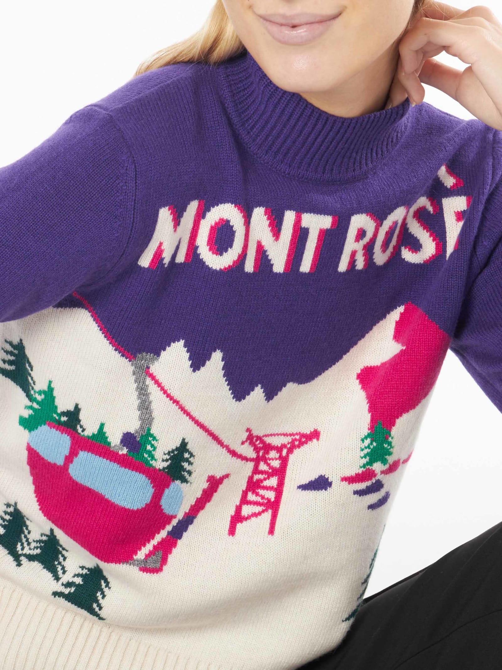 Shop Mc2 Saint Barth Woman Crewneck Sweater With Mont Rosè Postcard Print In Pink