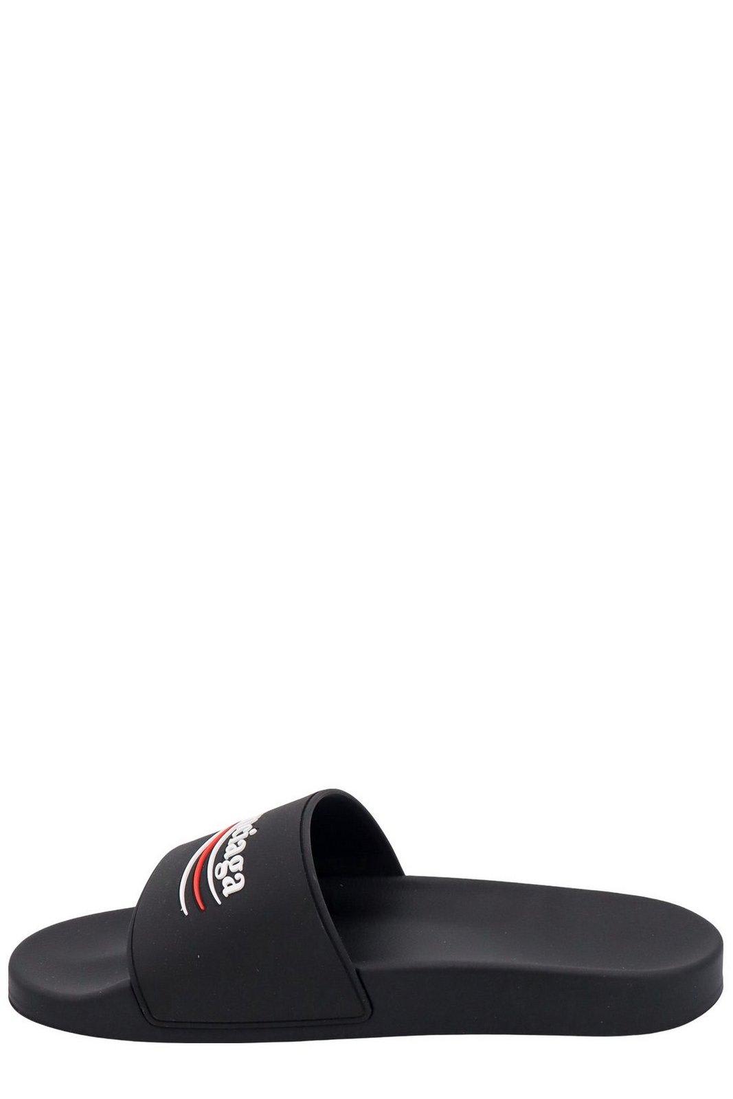 Shop Balenciaga Logo Detailed Slip-on Slide In Black