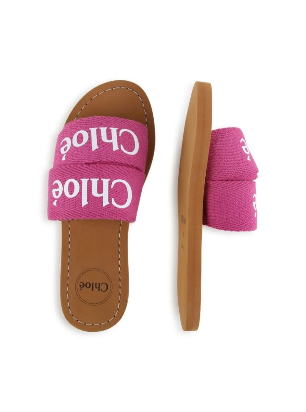 Shop Chloé Fuchsia Slide Sandals In Leather Girl In Pink
