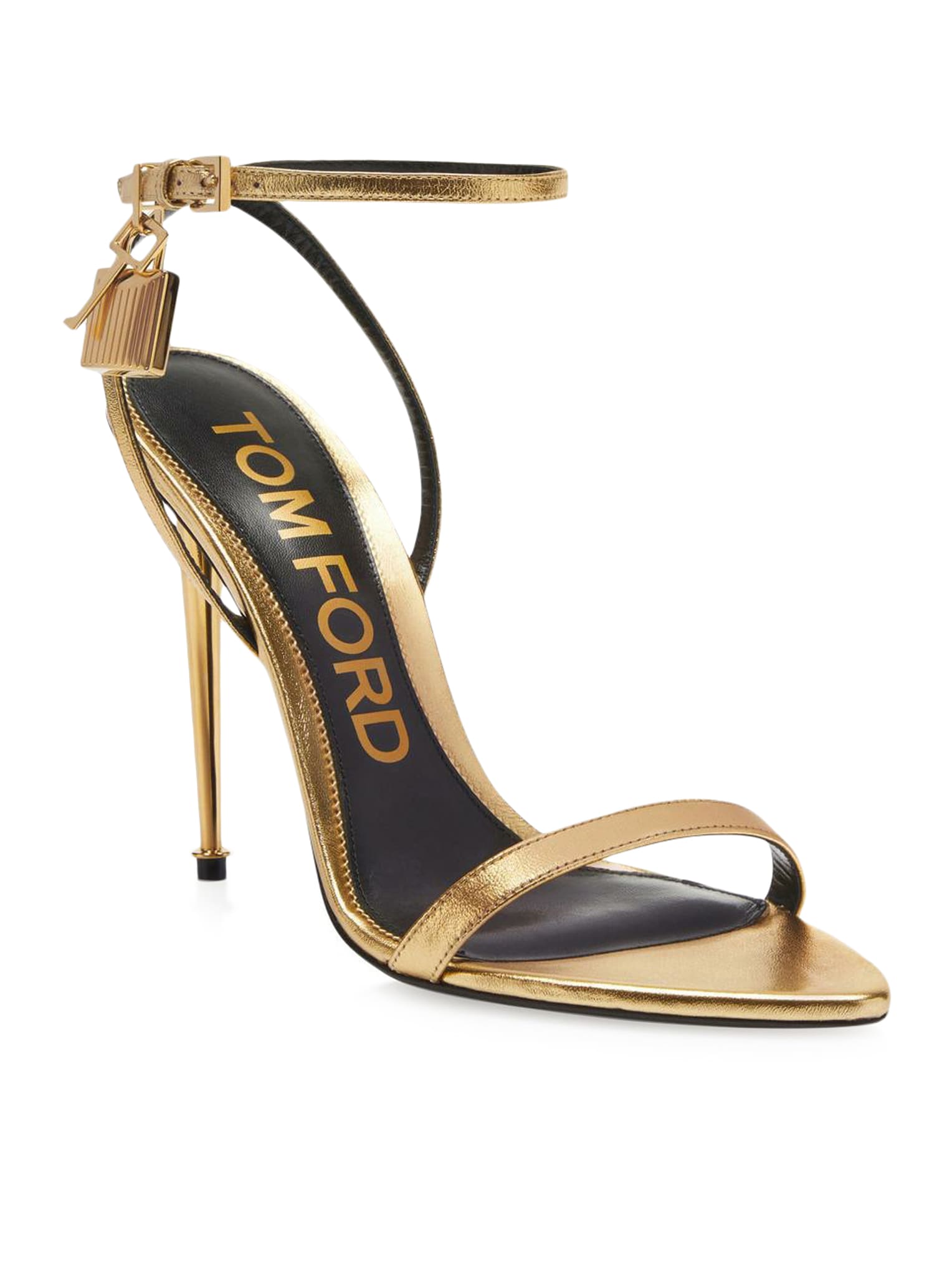 Shop Tom Ford Laminated Nappa Pointy Naked Sandal In Gold