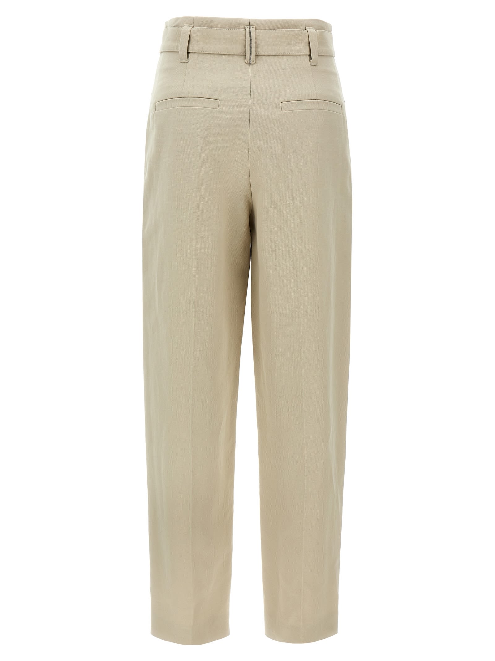 Brunello Cucinelli Women Slouchy Trousers In Sparkling Linen Canvas With Jewellery