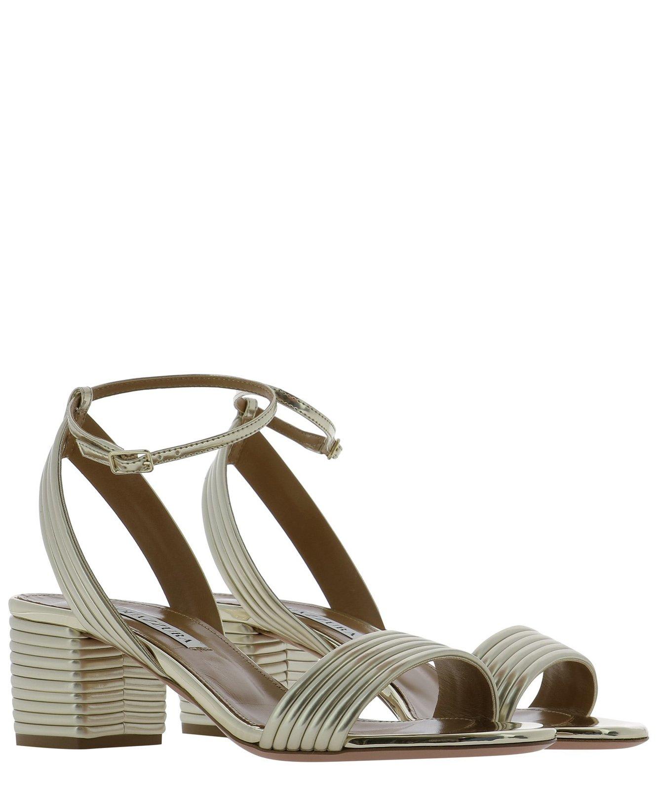 Aquazzura Sundance 50 Sandals In Mirrored Leather In Gold
