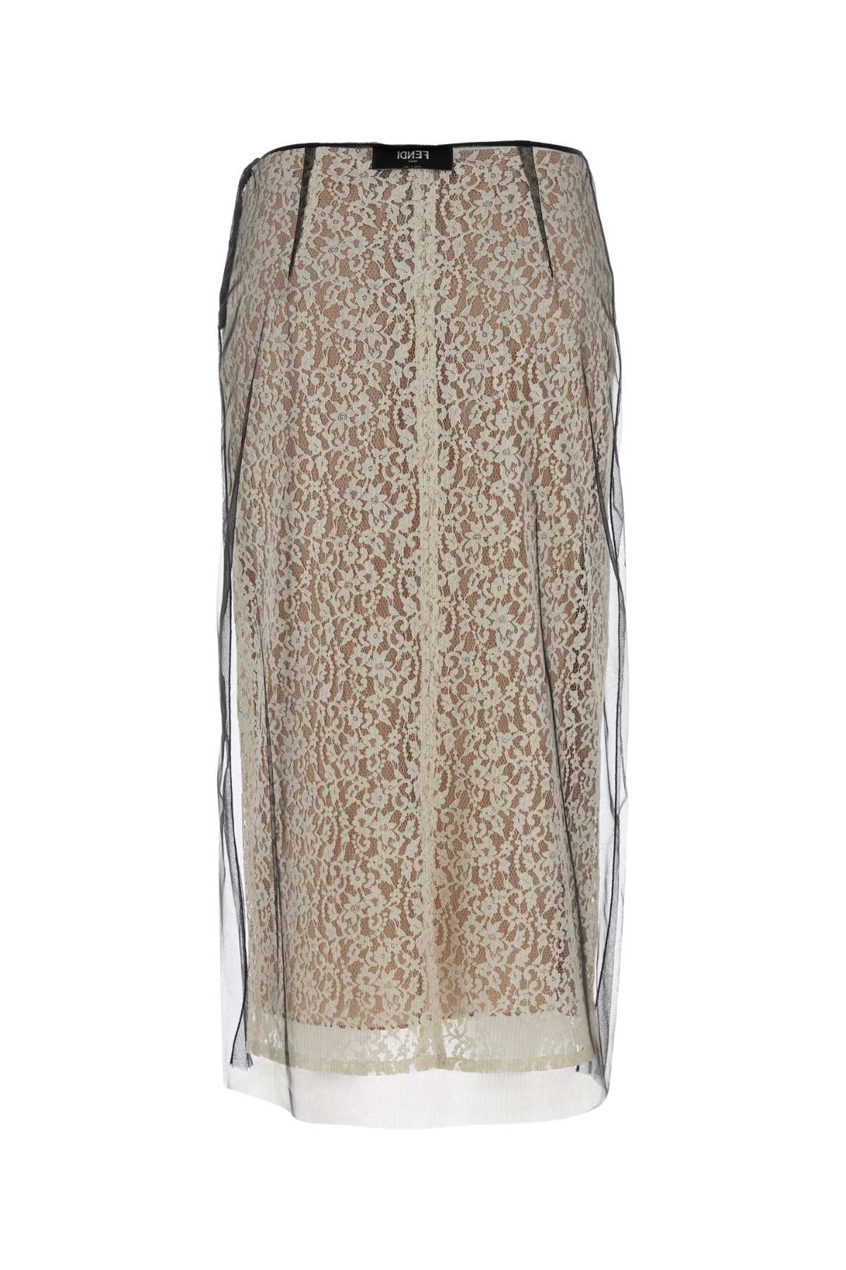 Fendi White Floral Lace Layered Midi Skirt In White