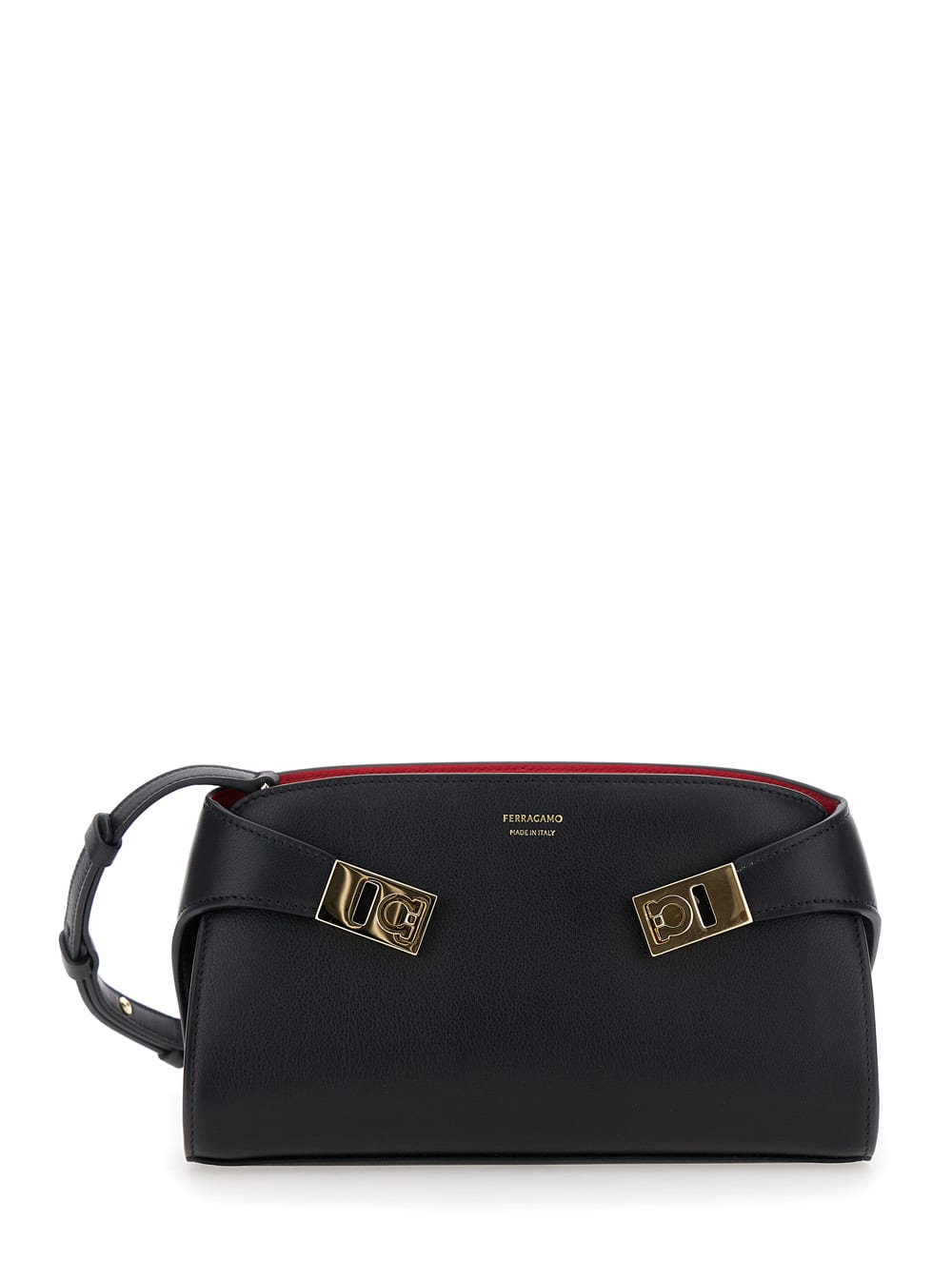 Shop Ferragamo Hug Black Crossbody Bag With Gancini Buckle In Leather Woman