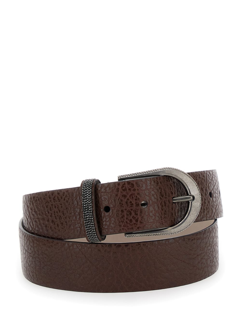 Shop Brunello Cucinelli Brown Belt With Monile Detail In Hammered Leather Woman