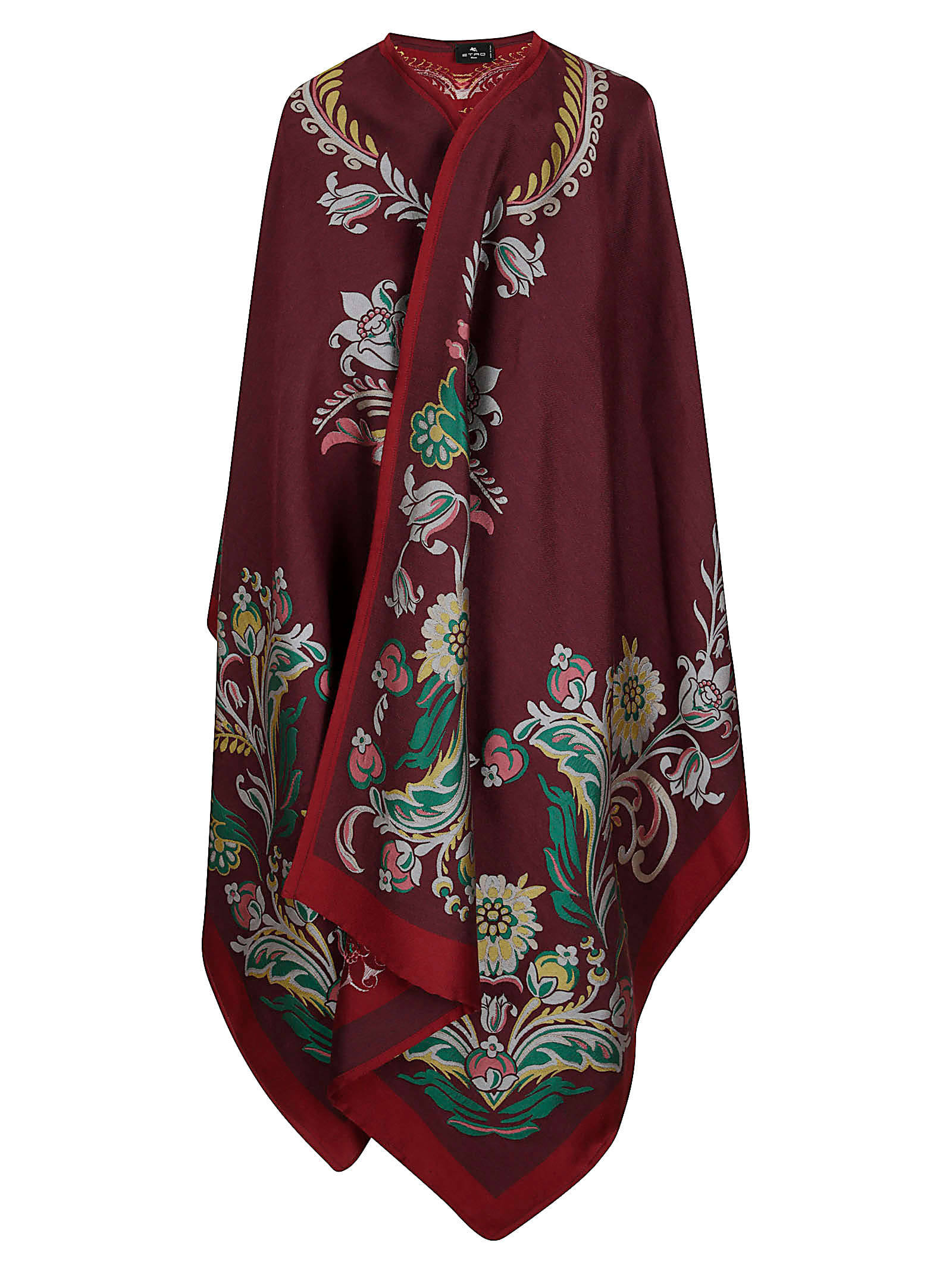 Etro Floral-jacquard Cape In Burgundy