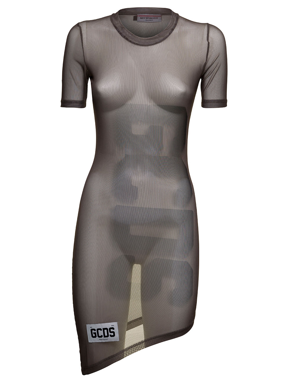 Asymmetrical Transparent Knitted Dress With Gcds Woman Logo