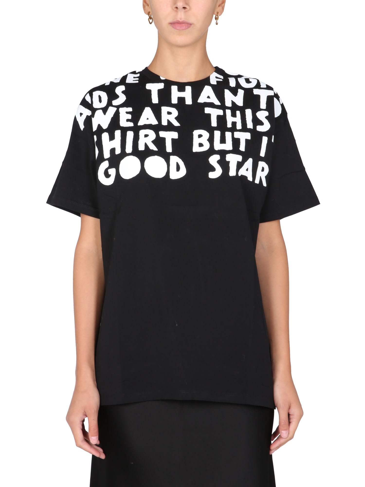 Oversized Slogan Print T-shirt In Black