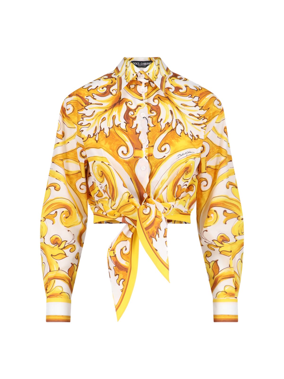 Shop Dolce & Gabbana Maiolica Print Crop Shirt In Giallo