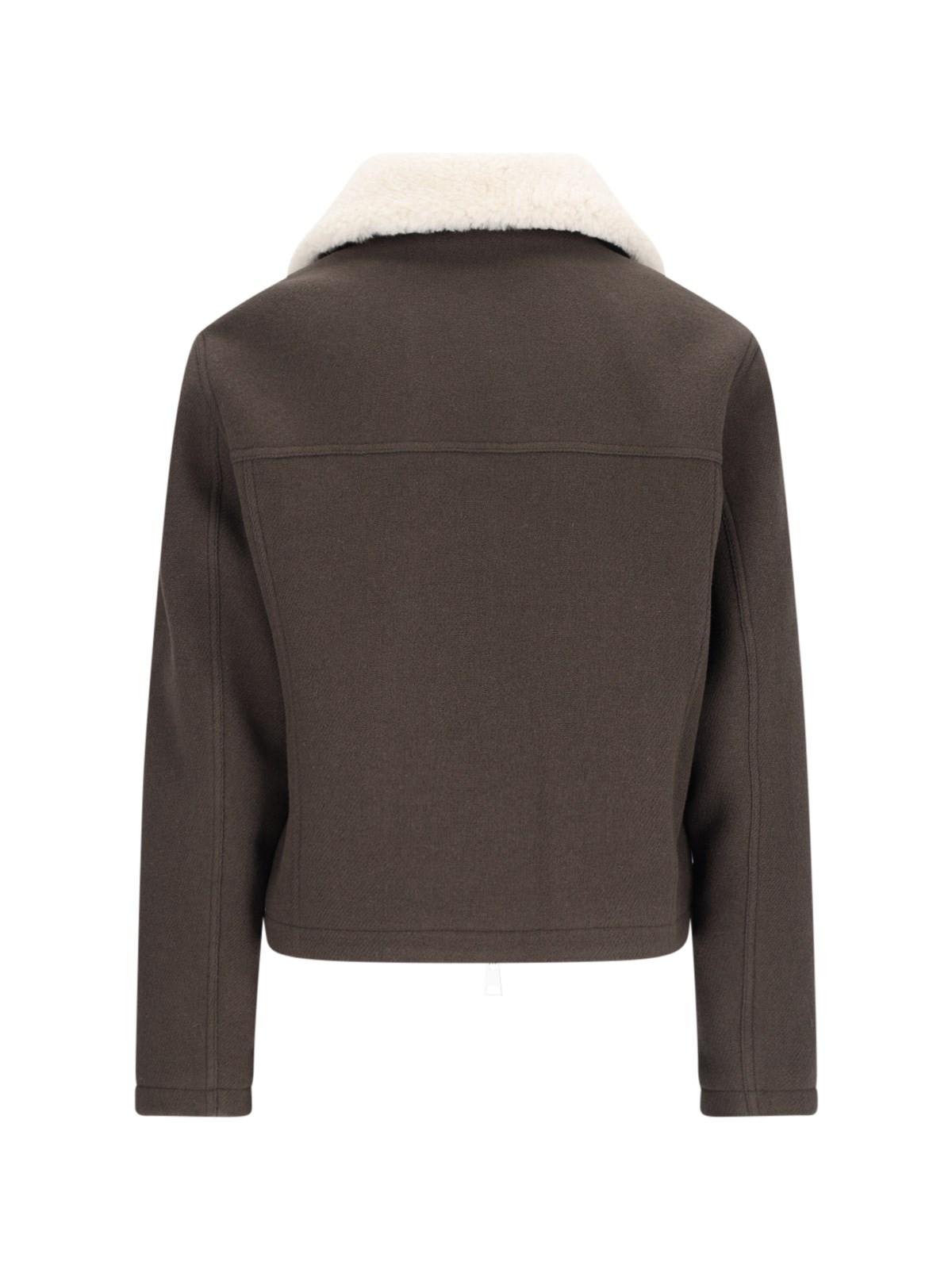 Shop Ami Alexandre Mattiussi Shearling Bomber Jacket In Dark Coffee