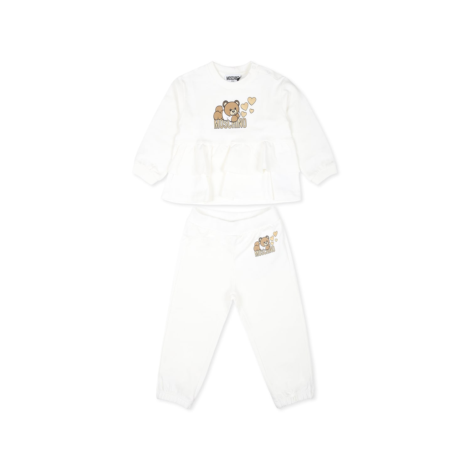 MOSCHINO IVORY SUIT FOR BABY GIRL WITH TEDDY BEAR 