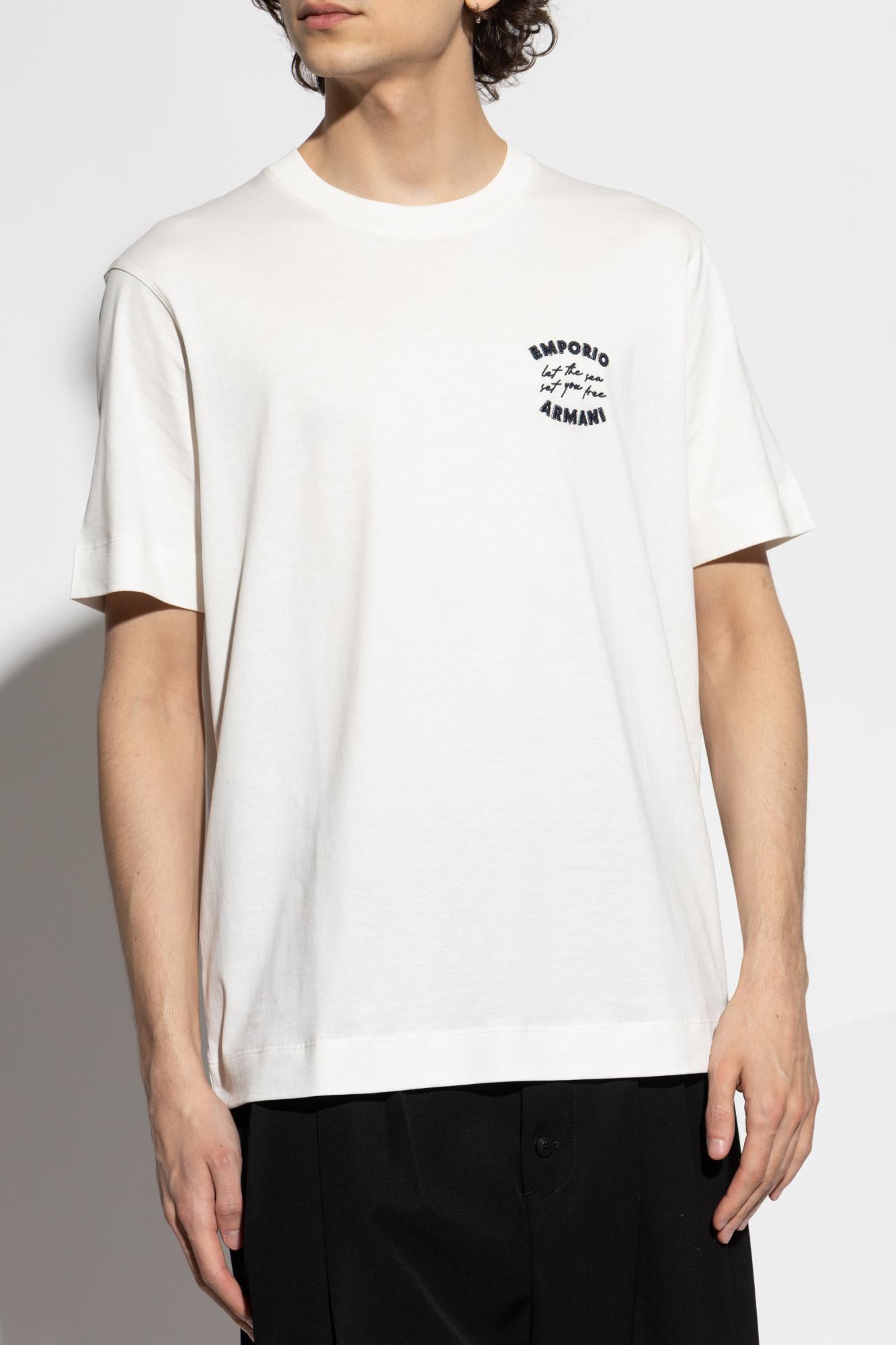 Emporio Armani Asv Jersey T-shirt With ‘let The Sea Set You Free' Embroidery In Snow White
