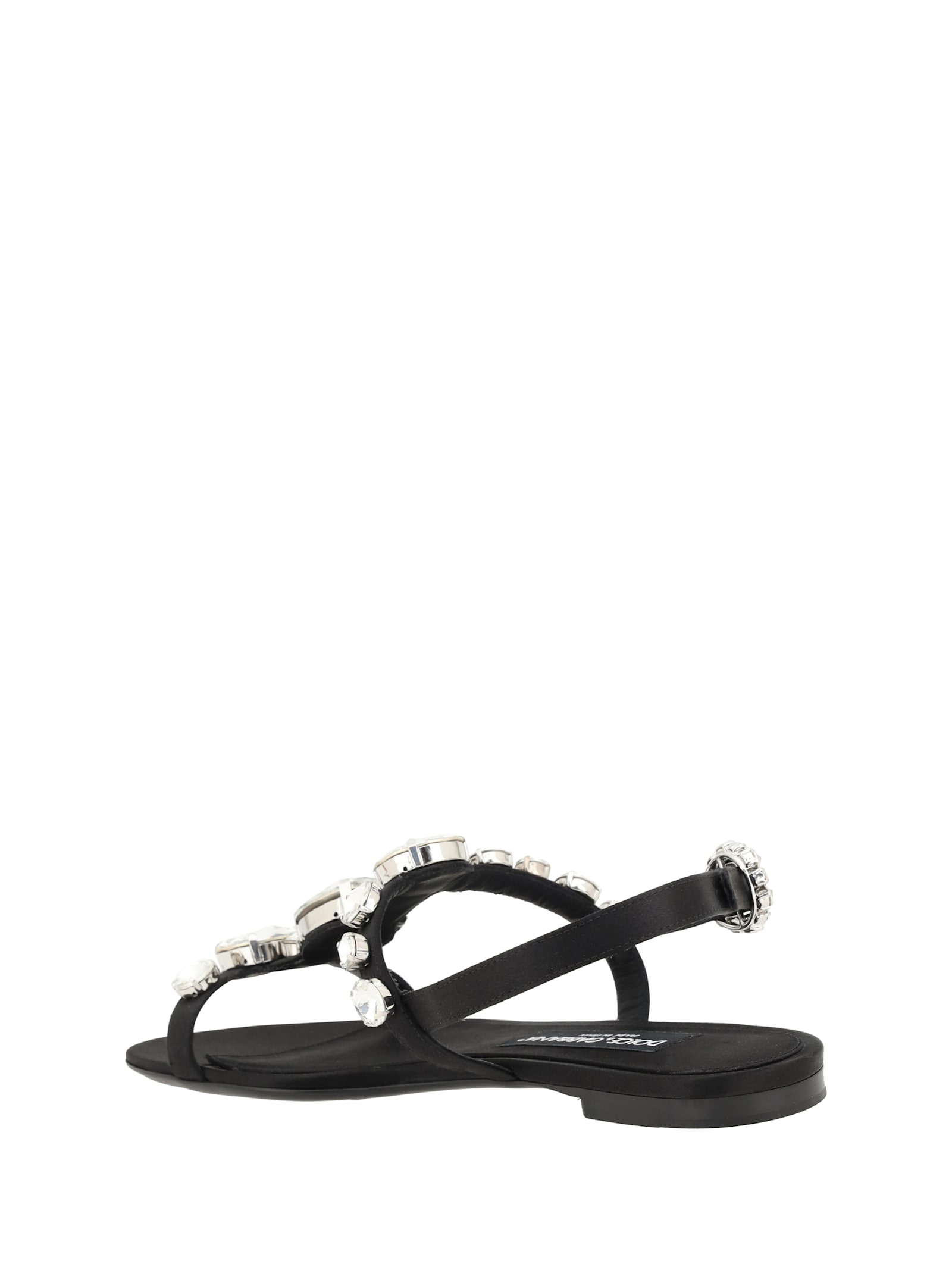 Dolce & Gabbana Black Sandals With Embroidered Stones Decorations In Satin Woman In Nero/crystal