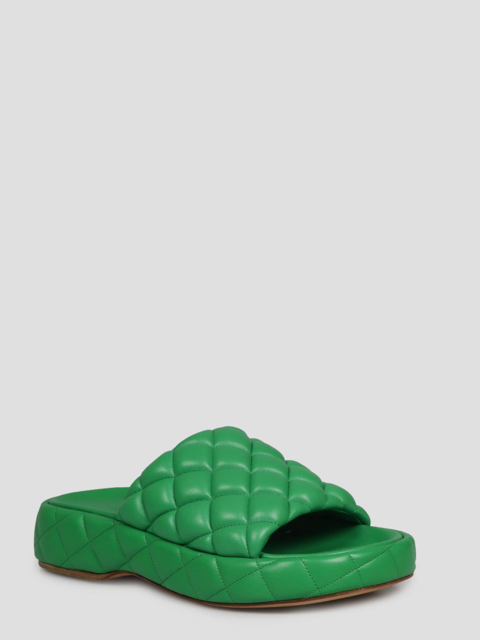 Bottega Veneta Padded Leather Flat Sandals In Green
