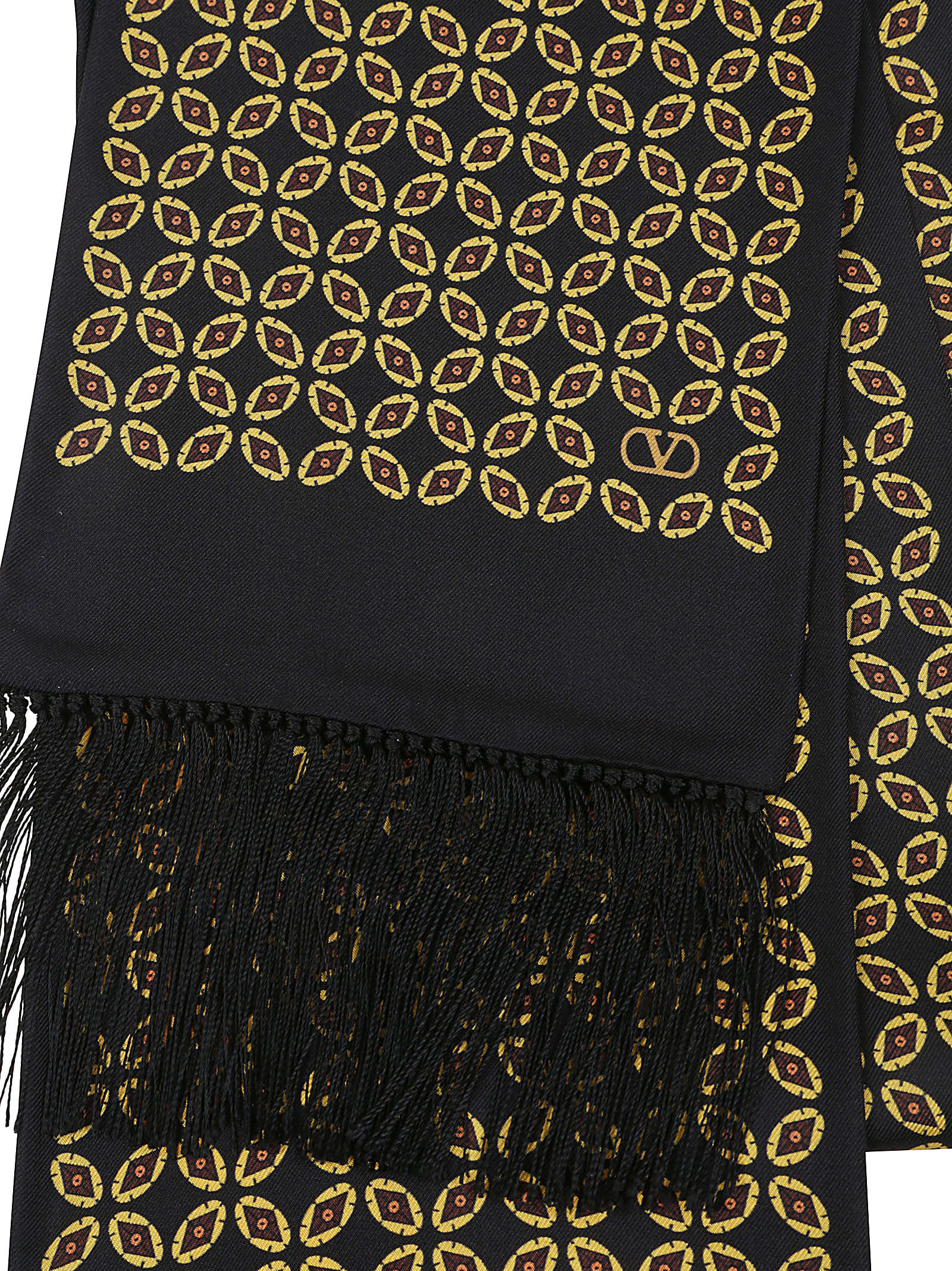 Valentino Bandeau Scarf With Fringe Detailing And Geometric Pattern In Rcg Nero Giallo Arancio