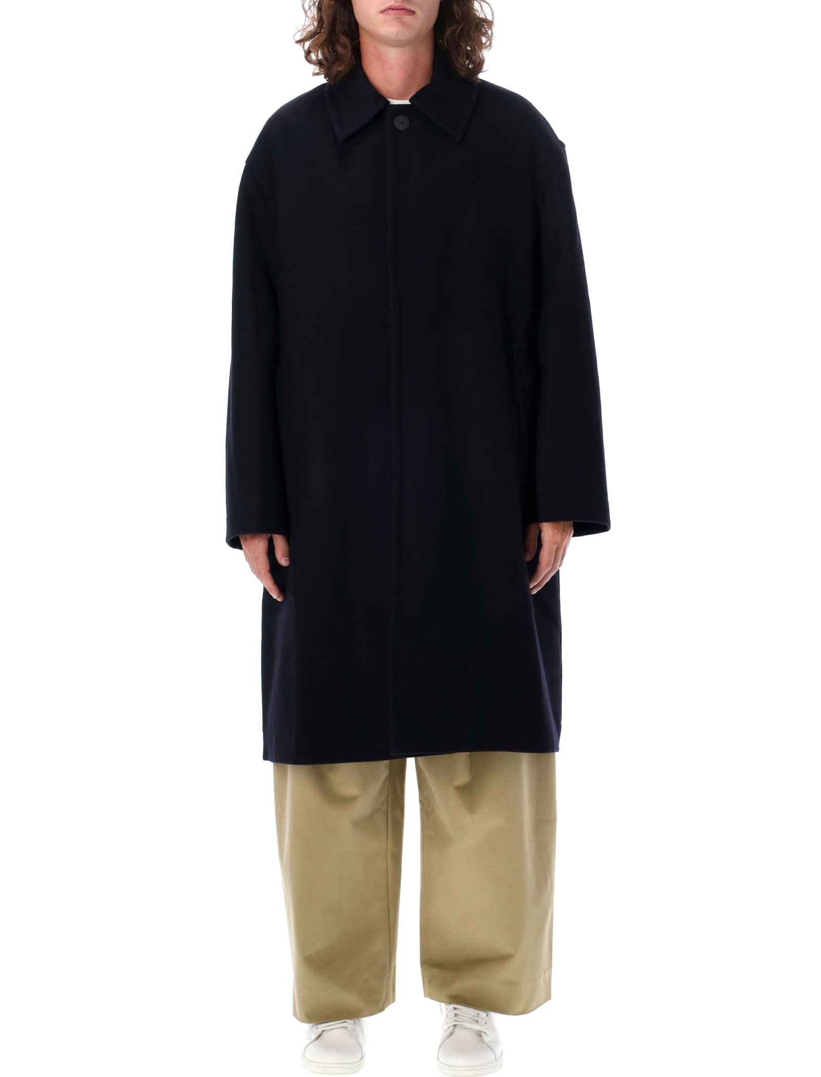 Shop Studio Nicholson Cover Over Coat In Darkest Navy