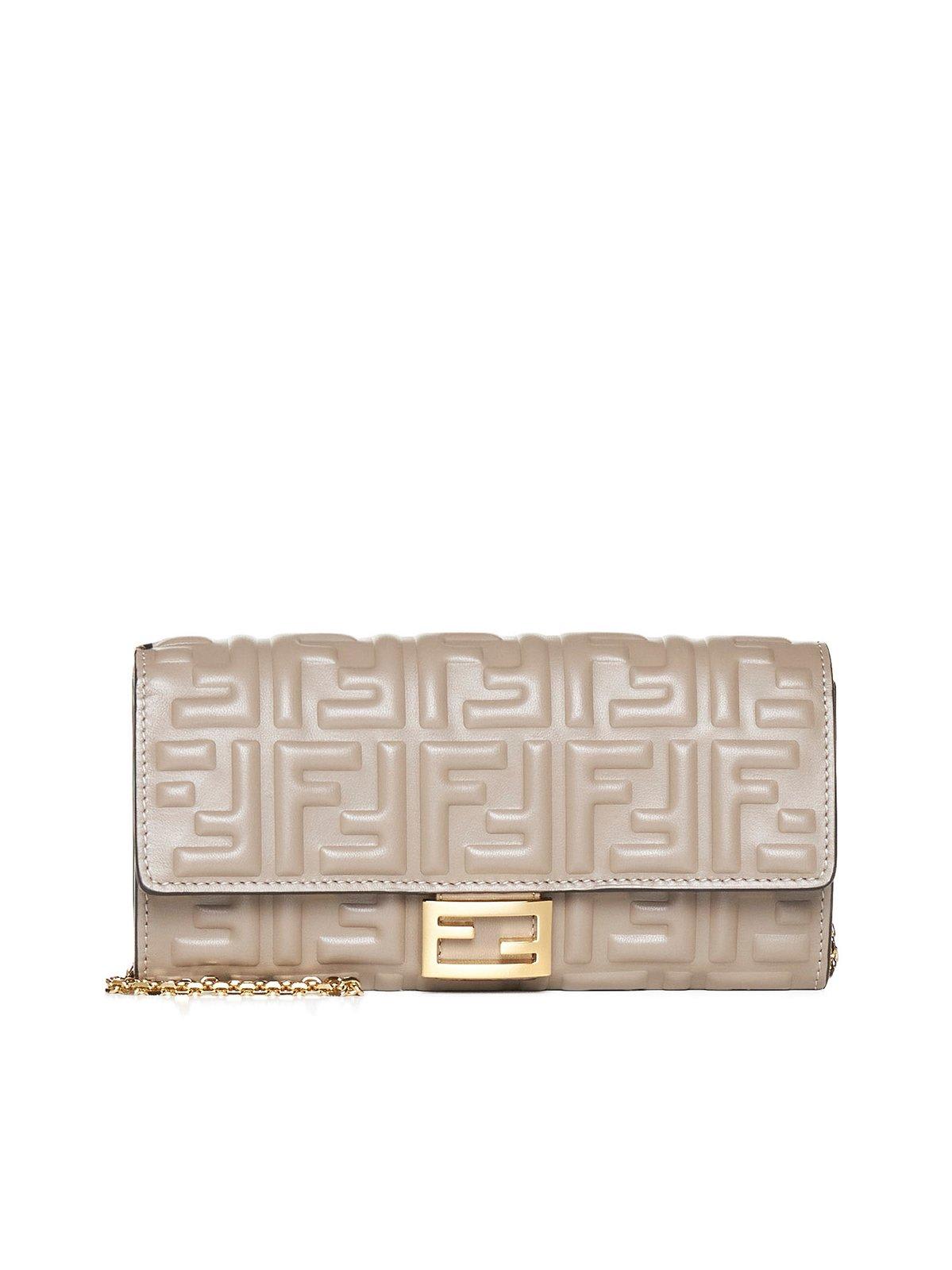 Shop Fendi Ff Motif Baguette Continental Chain-linked Wallet In Grigio