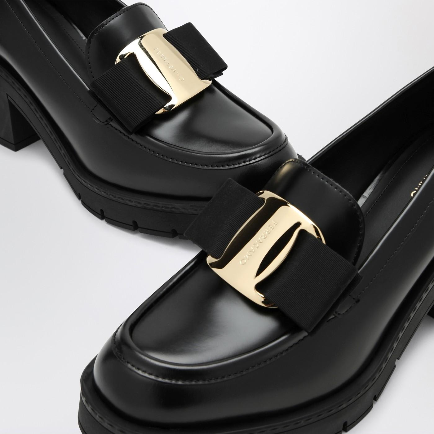 Shop Ferragamo Black Vara Bow Moccasin With Heel