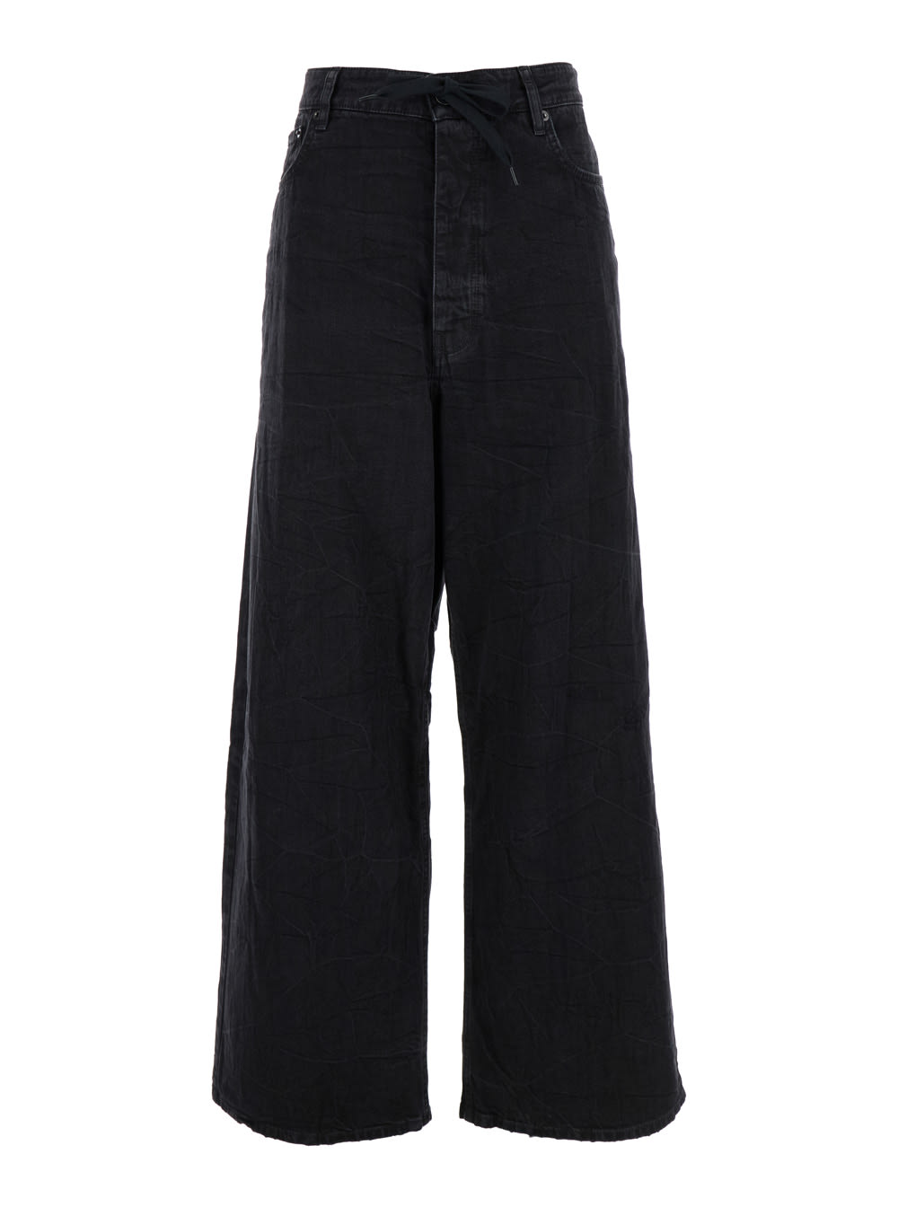 Balenciaga Black Baggy Jeans With Drawstring In Cotton Denim Woman