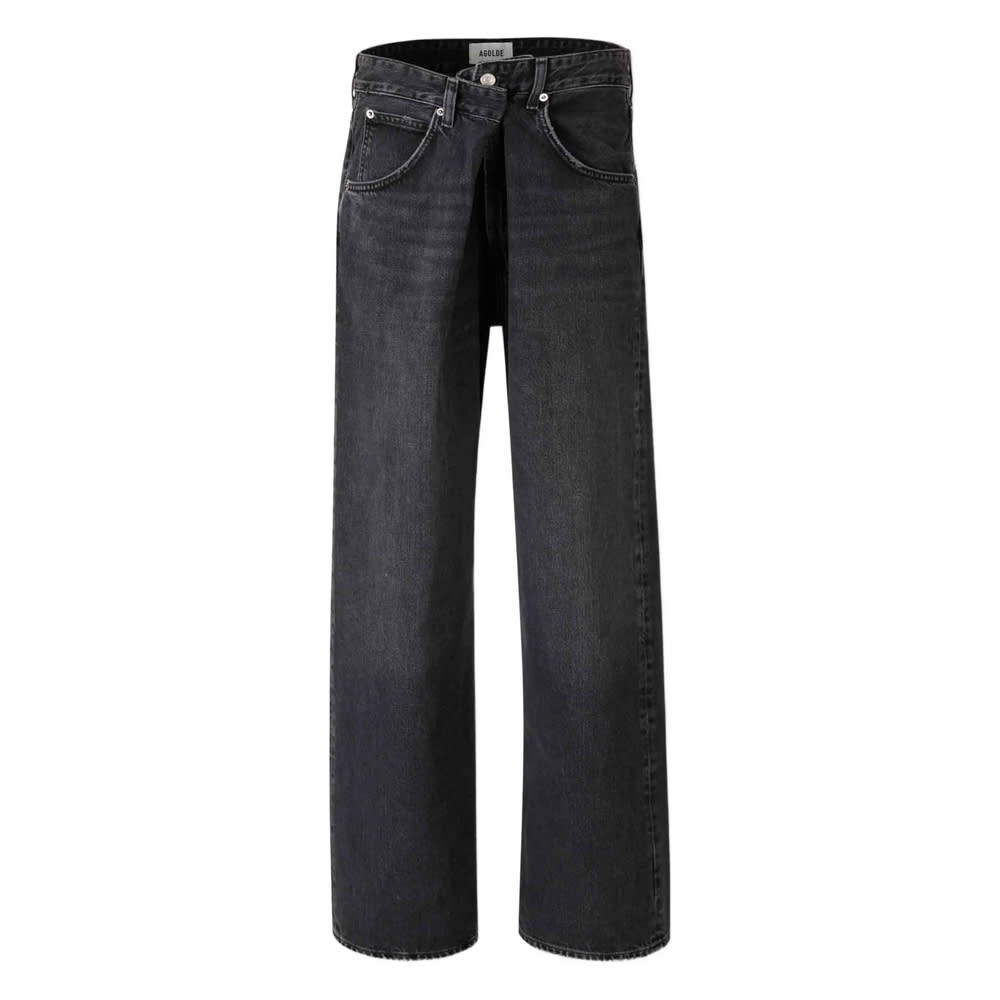 Agolde Vana Black Low-crotch Jeans With Book Closure In Denim Woman In Black