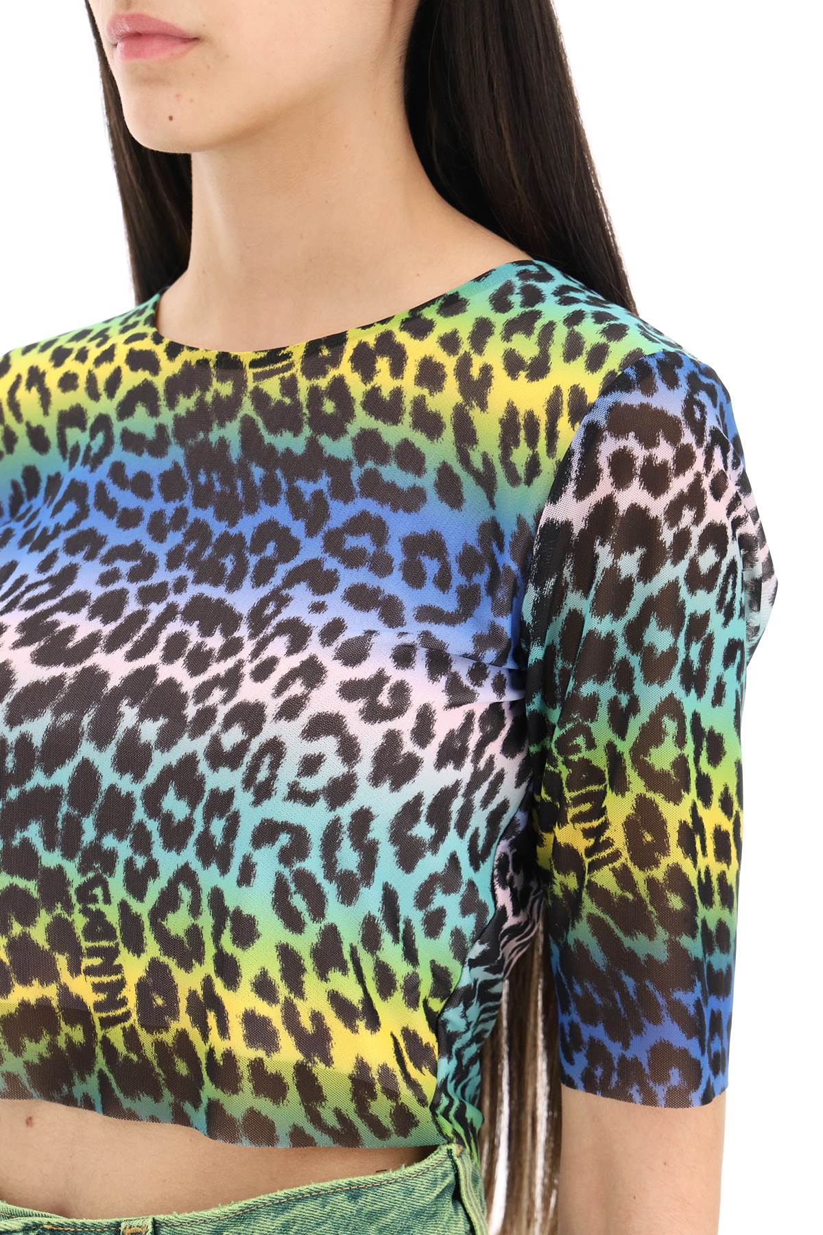 Shop Ganni Multicolor Leopard Print Crop Top In Multicolour