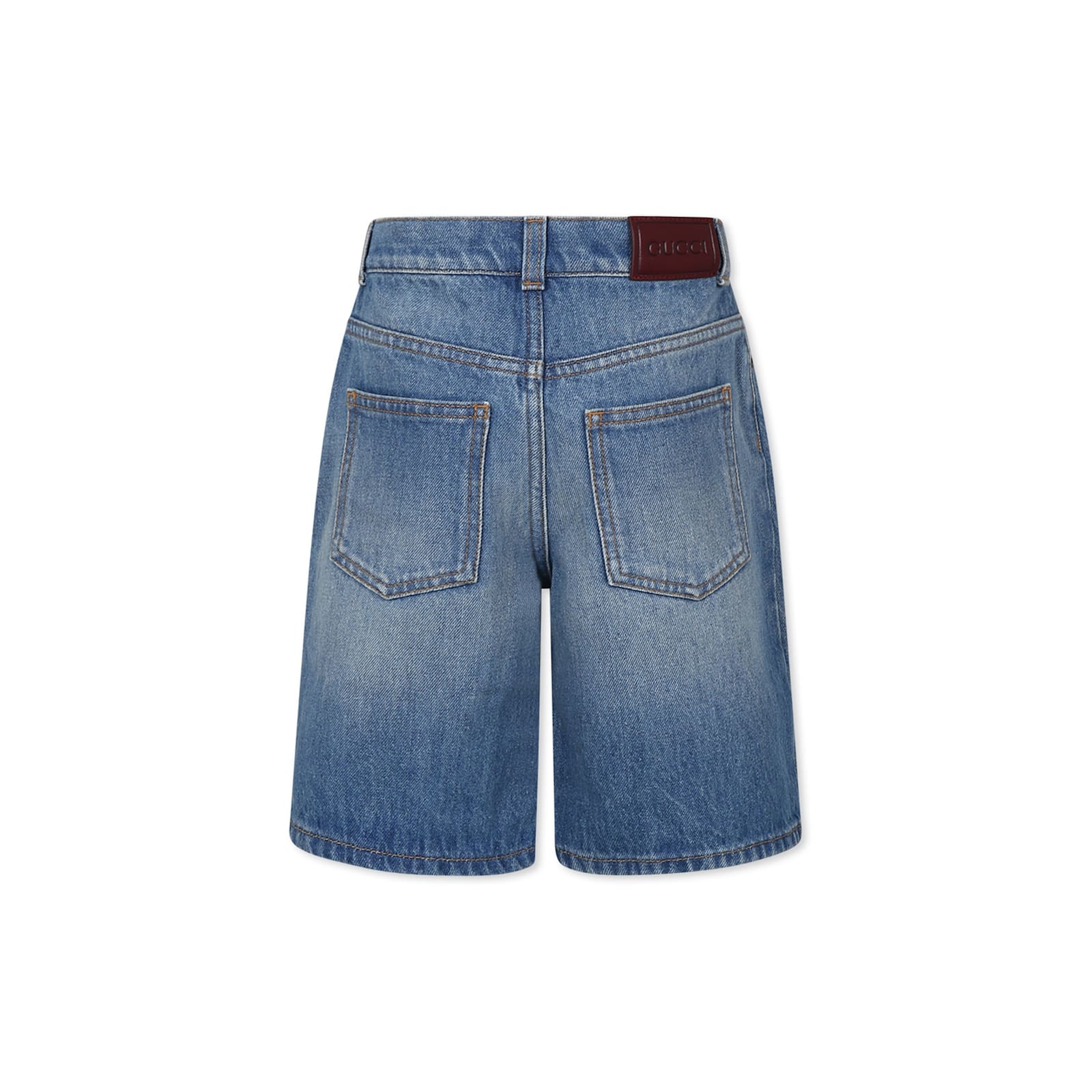Gucci Web-stripe Denim Shorts In Denim