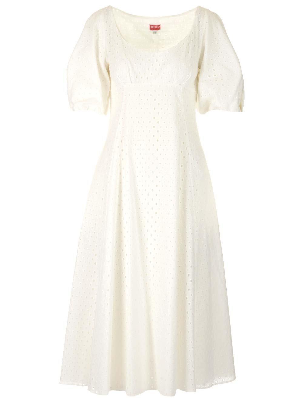 Kenzo Short-sleeved Flared Midi Dress In White
