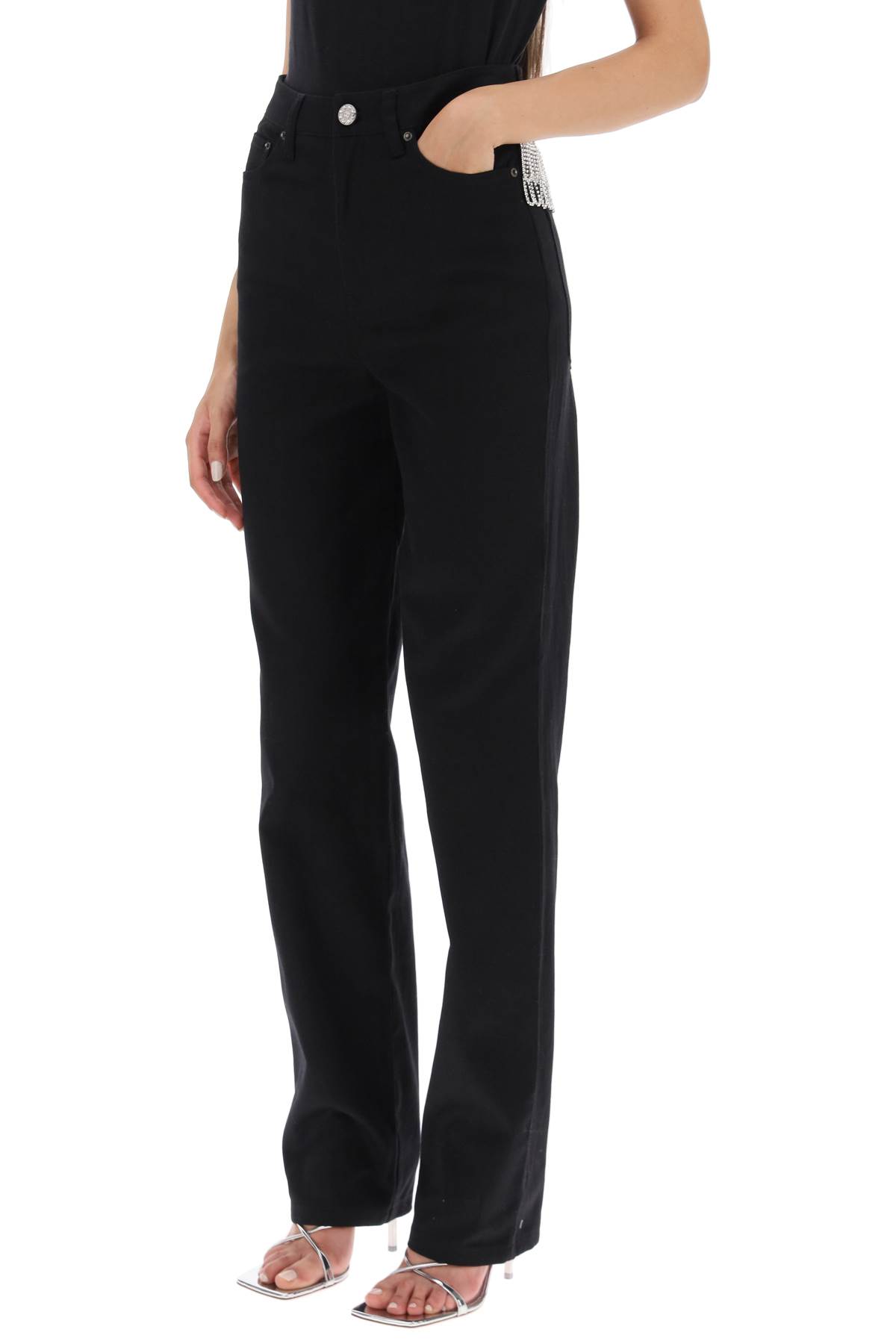 Shop Rotate Birger Christensen Straight Jeans With Cristal Fringes In Black (black)