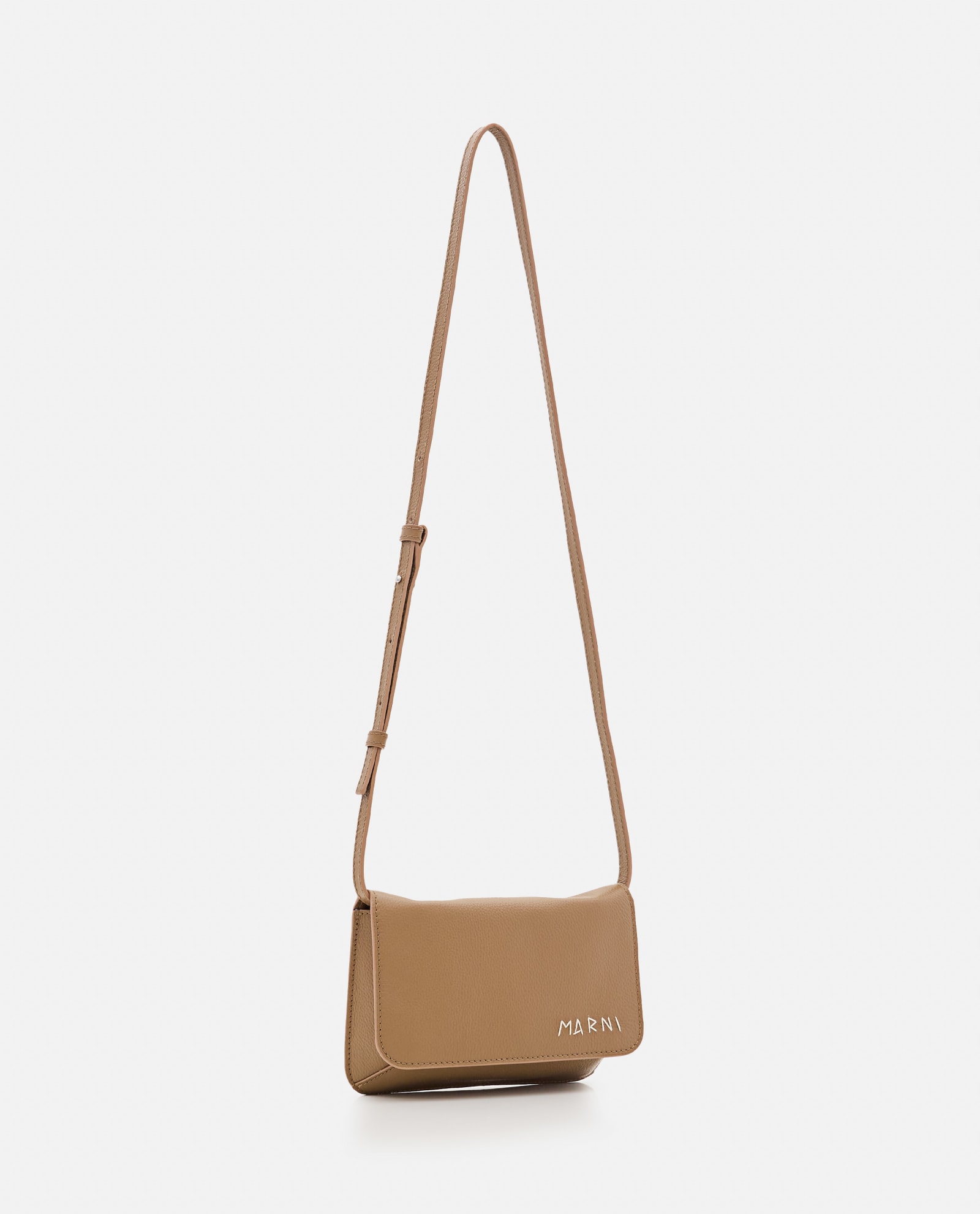 Shop Marni Shoulder Leather Bag In Beige