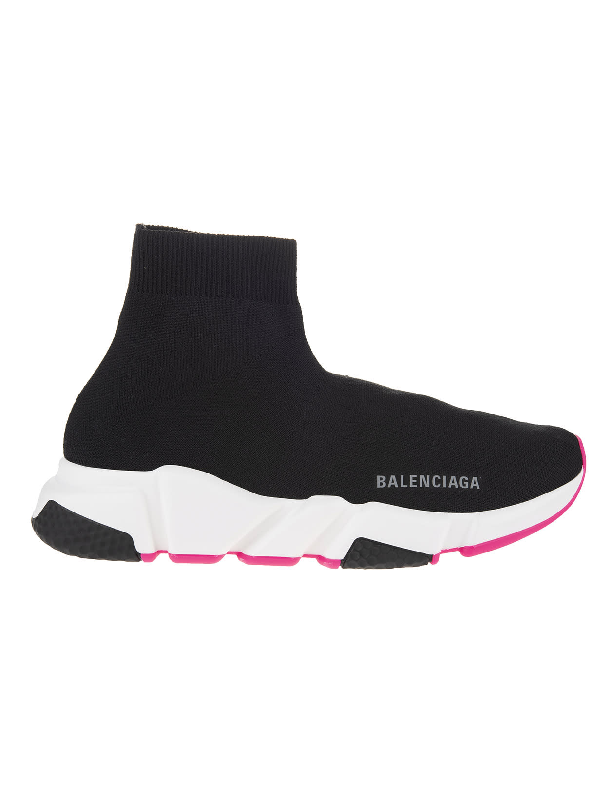 Balenciaga Woman Black, White And Fuchsia Speed Sneakers