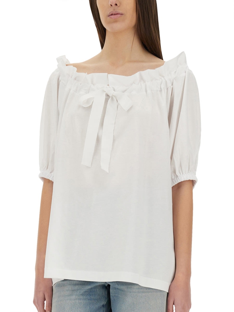 Patou Off-the-shoulder Drawstring Top With Ruffled Edges