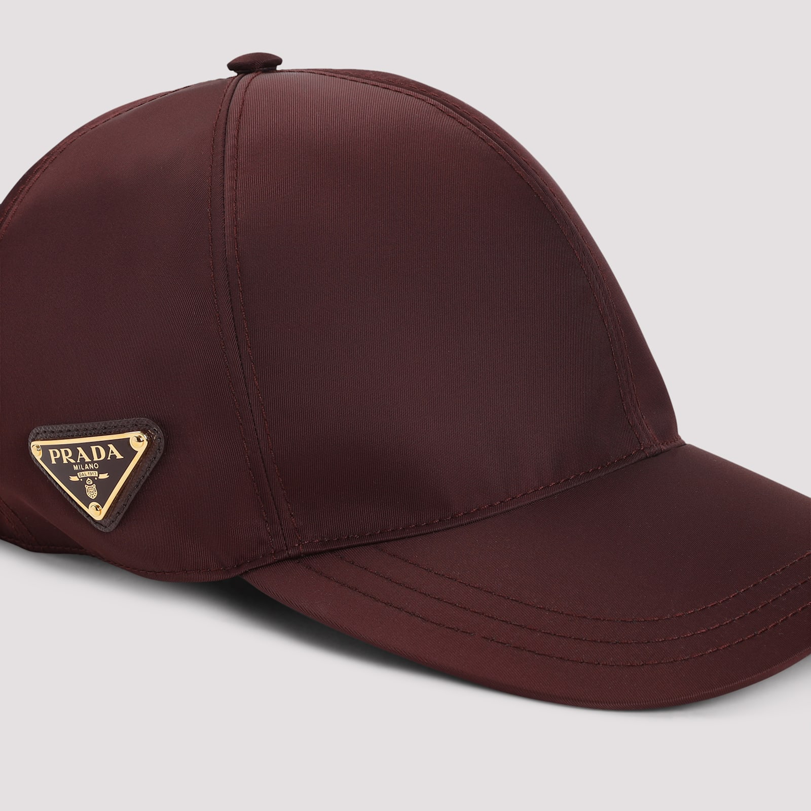 Prada Nylon Baseball Cap Panel Construction Visor Brim In Burgundy
