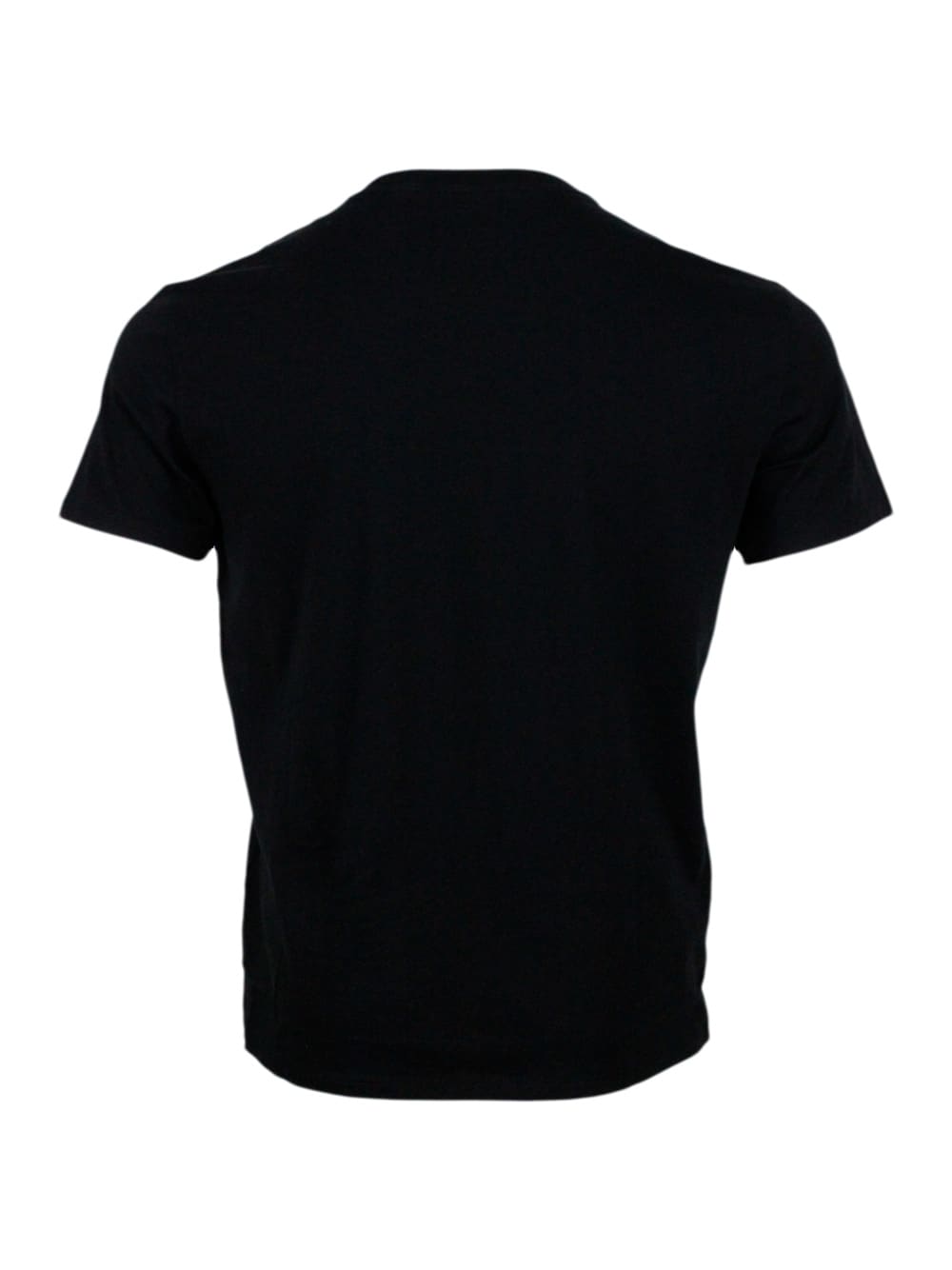 Shop Armani Collezioni Short-sleeved Crew-neck T-shirt With Small Studded Logo On The Chest And Bottom In Blu