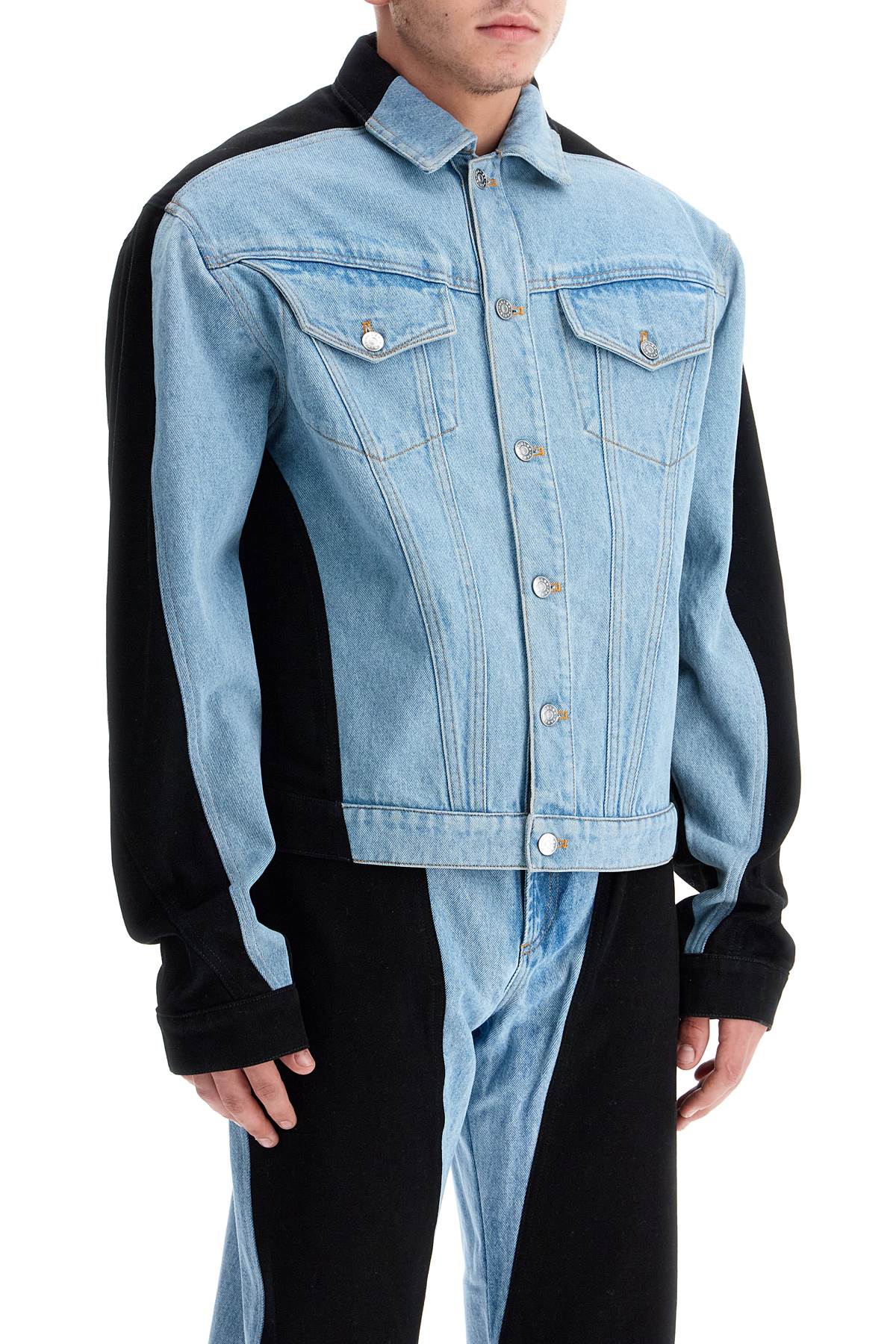 Mugler Colour-block Jacket In Tokyo Blue Black (blue)