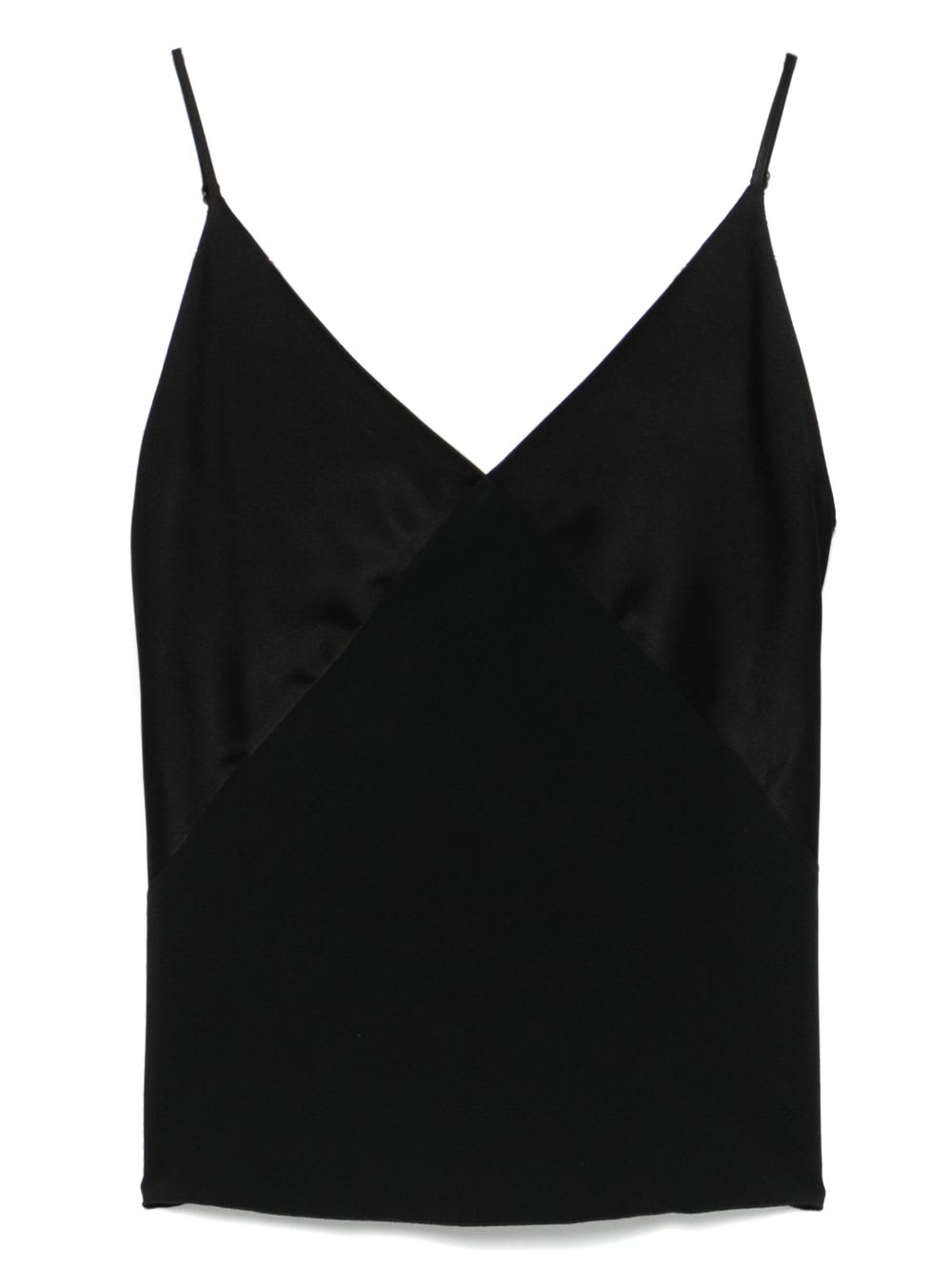 Forte Forte Satin V-neck Sleeveless Top And Straps In Black