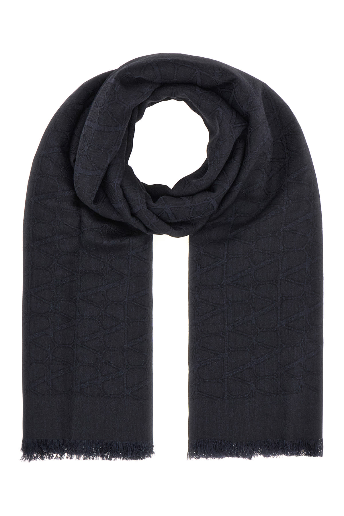 Valentino Printed Wool Blend Scarf In Blue