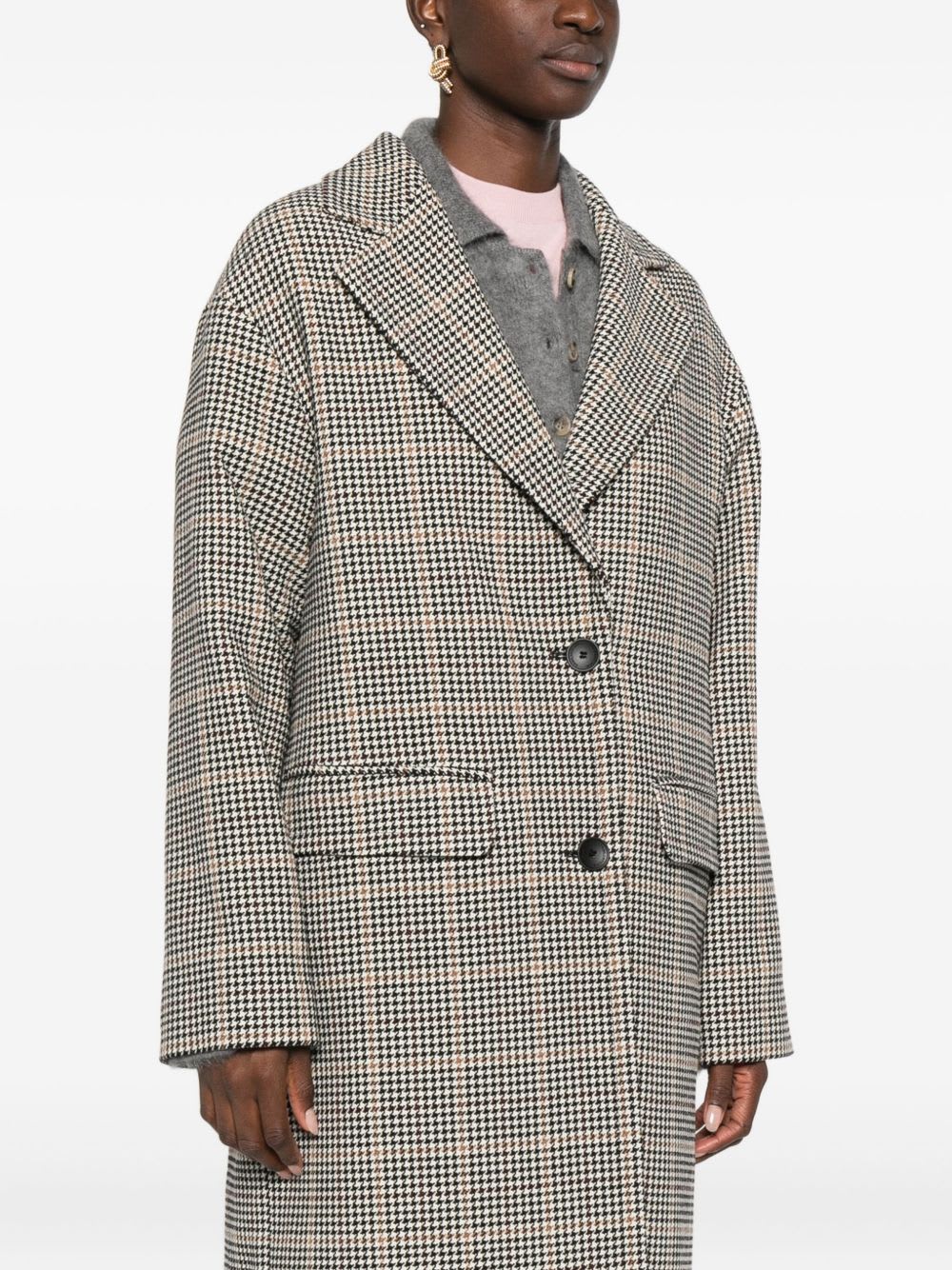 Tagliatore Houndstooth Pattern Wool Coat Pockets In Black