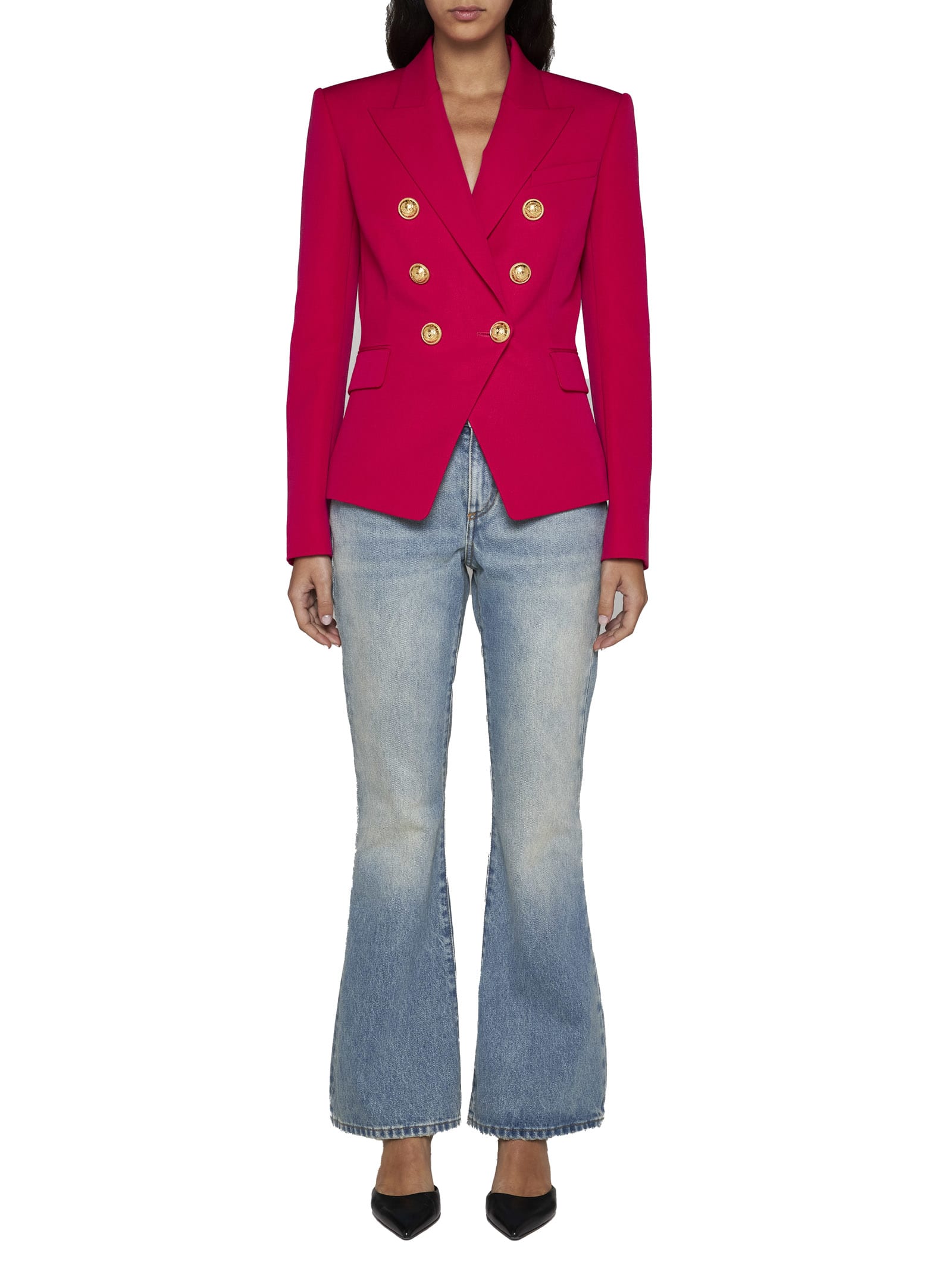 Shop Balmain Blazer In Fuchsia