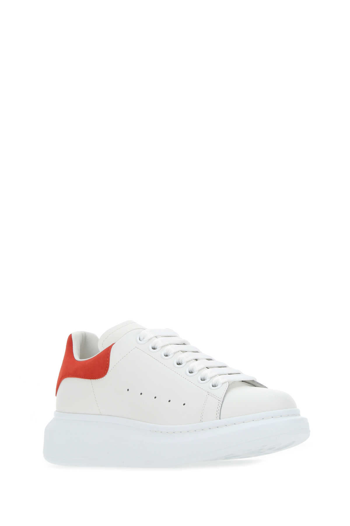 Shop Alexander Mcqueen White Leather Sneakers With Red Suede Heel In 9676
