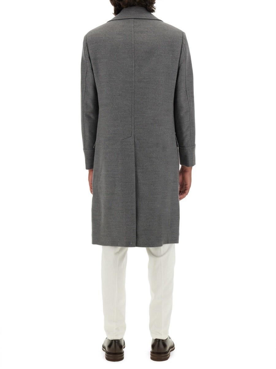 Shop Brunello Cucinelli Double-breasted Long Coat In Grigio Medio/militare