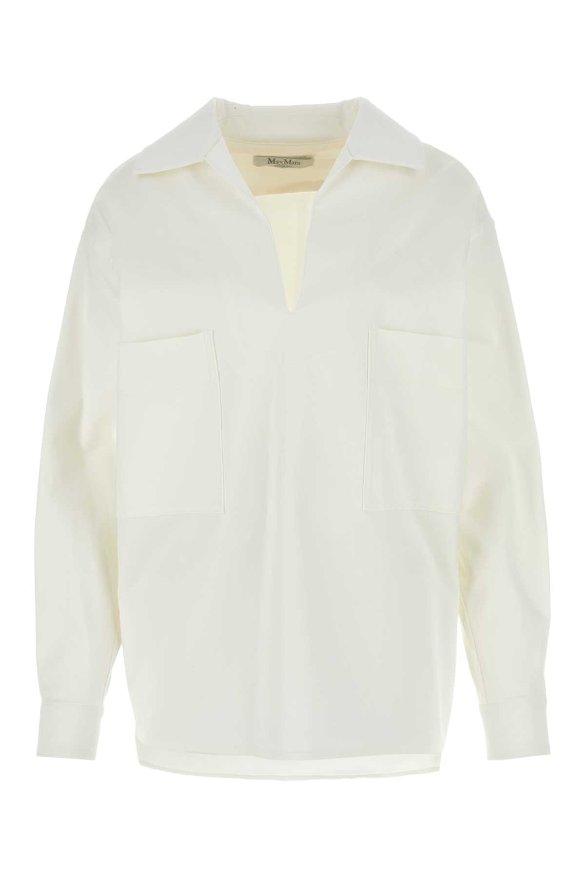 Shop Max Mara White Stretch Cotton Adorato Blouse In Bianco