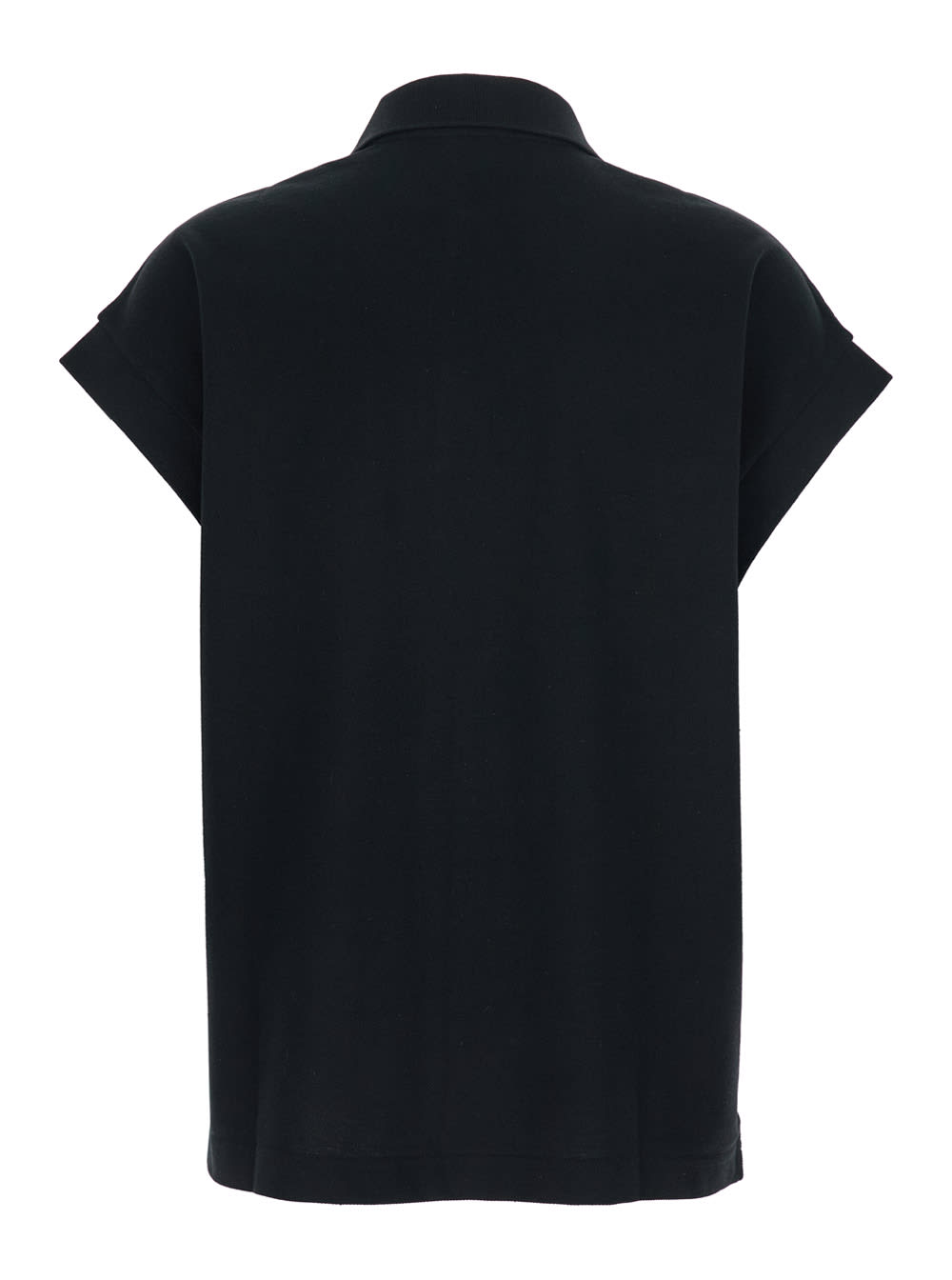 Shop Saint Laurent Black Sleeveless Polo Shirt With Classic Collar And Cassandre Embroidery On The Front In Cotton Woma