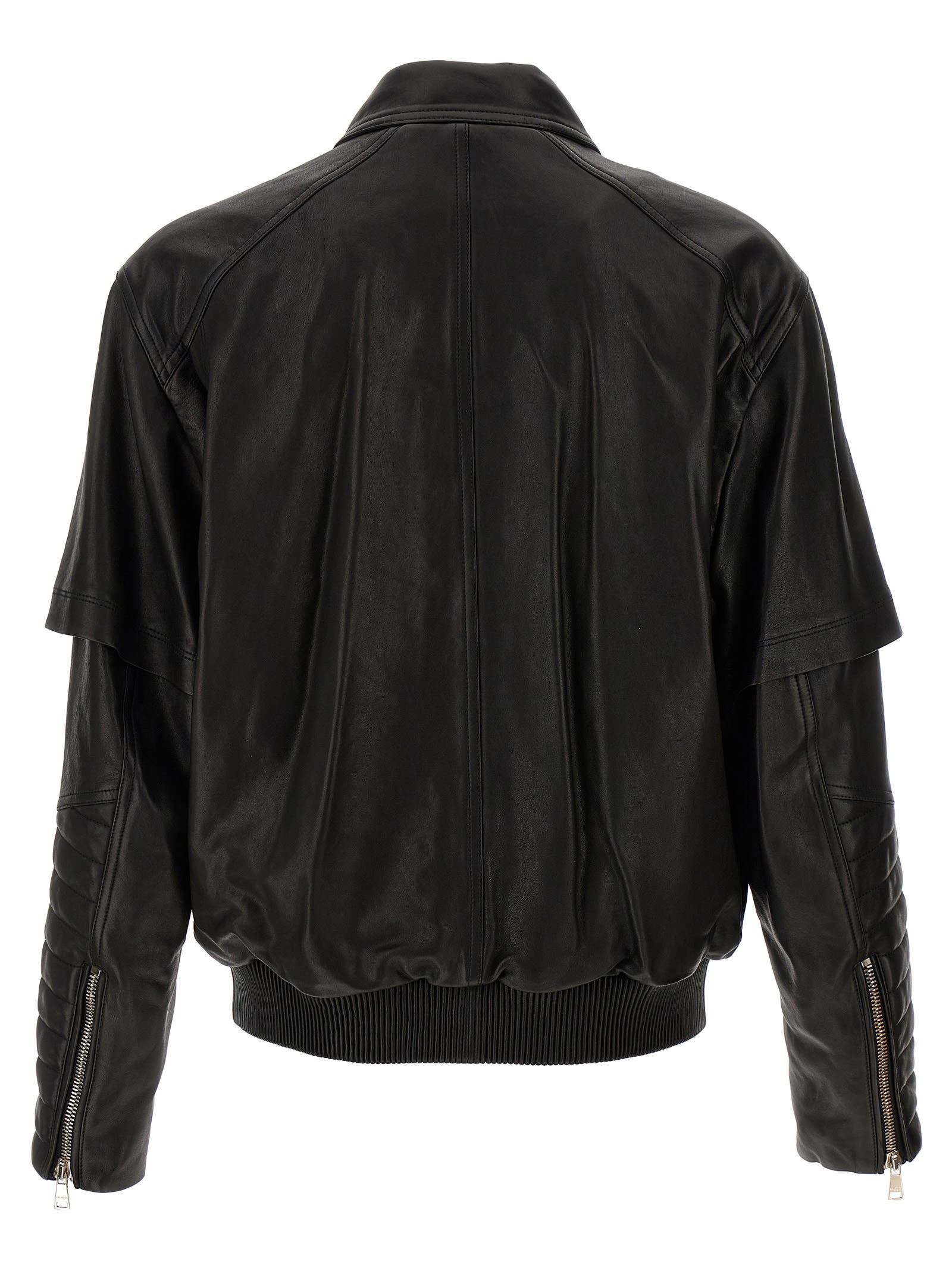 Shop Balmain Layered Leather Jacket In Black