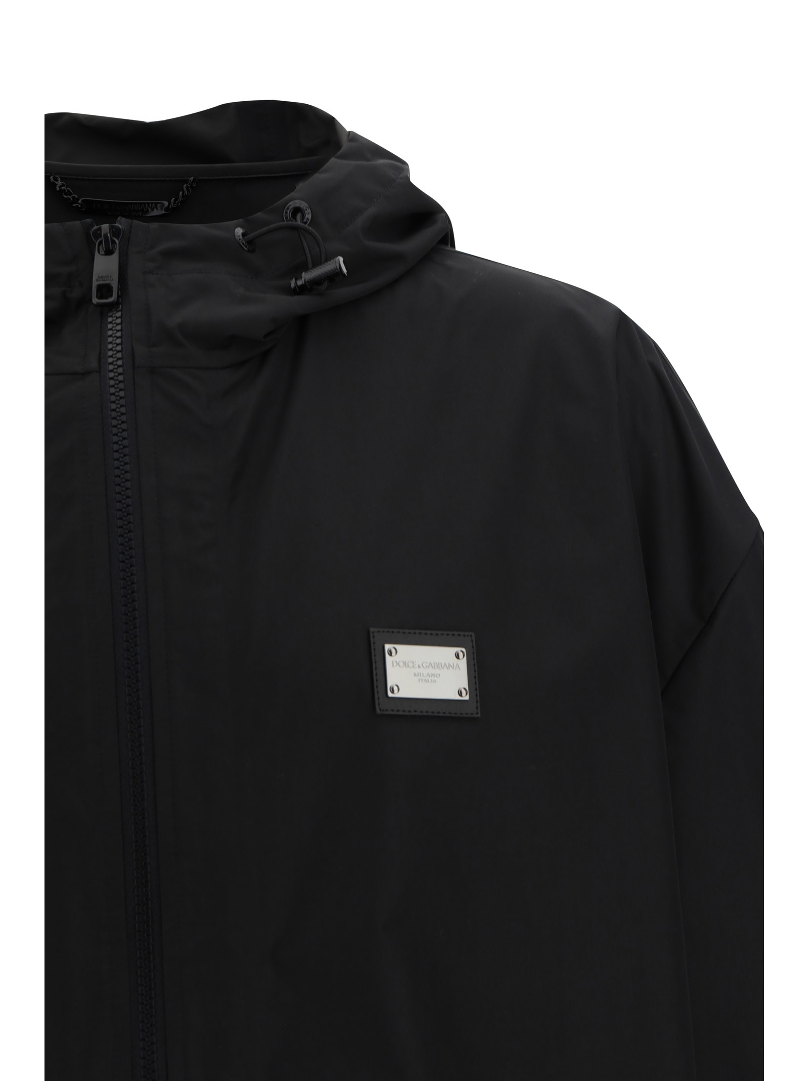Dolce & Gabbana Technical Fabric Hooded Jacket In Black