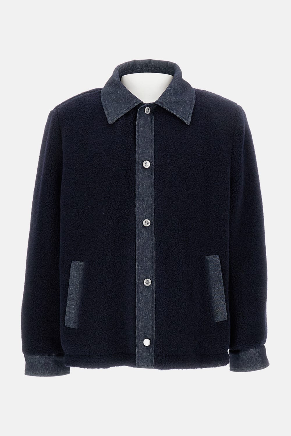 Apc Will Fleece Denim-panel Jacket In Blue